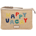 Tommy Bahama Happy Vacay Raffia Clutch Woven Straw Zip Pouch With Embroidered Lettering