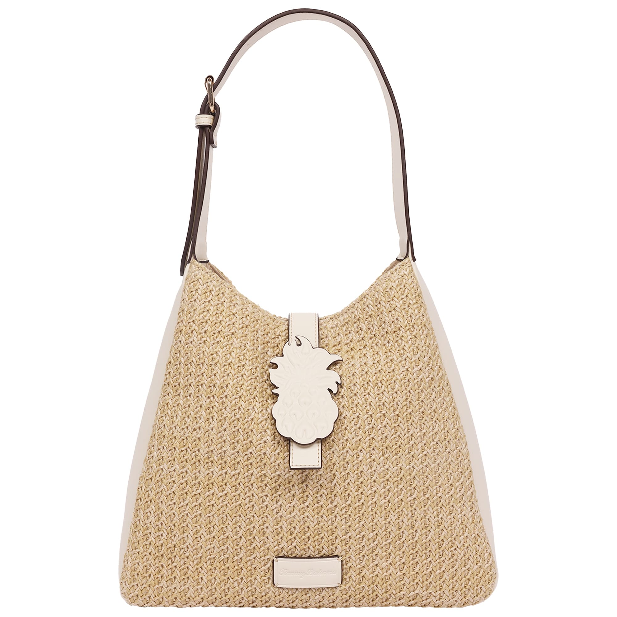 Tommy Bahama Logo Tab Raffia Hobo Bag Woven Straw Shoulder Bag With Pineapple Accent