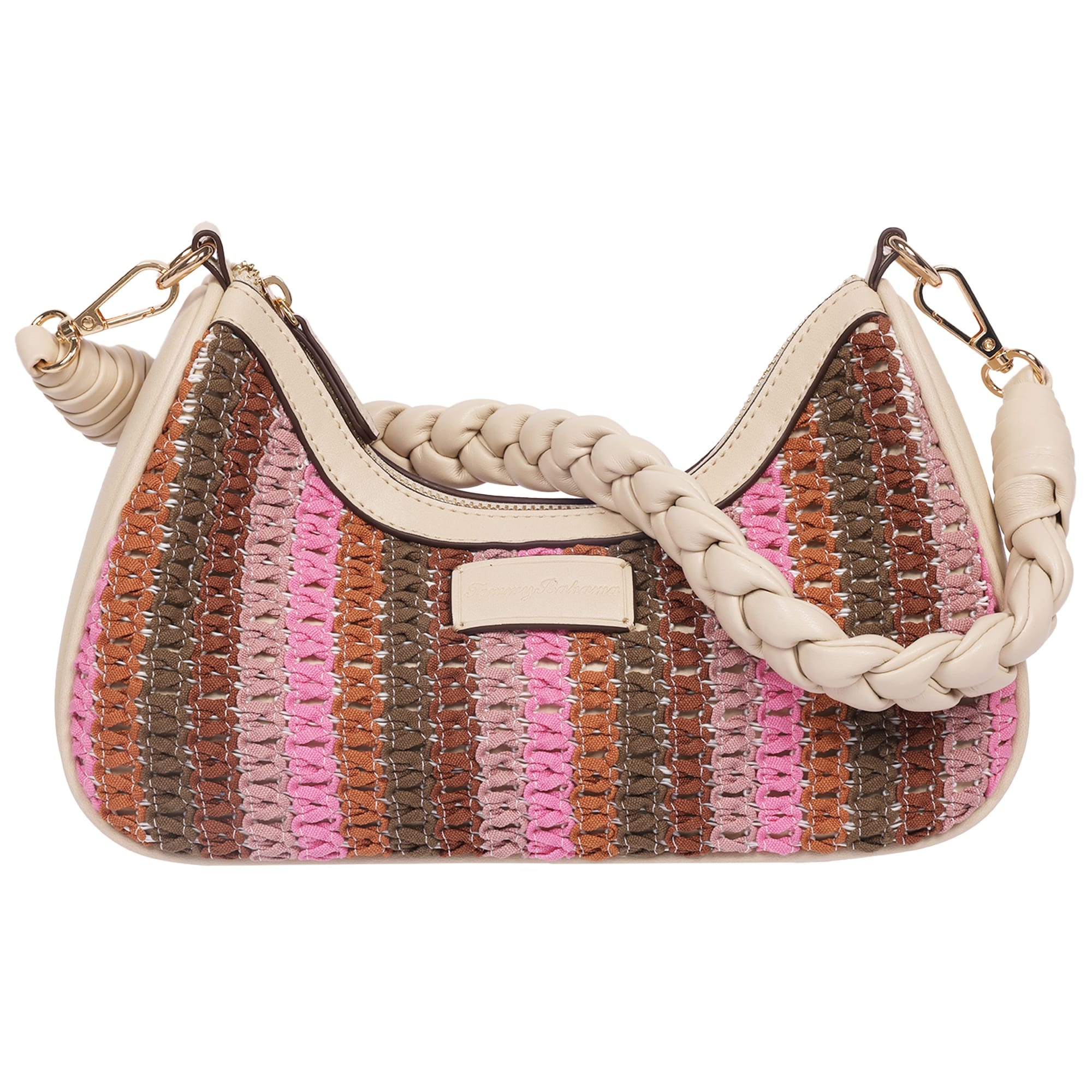 Tommy Bahama Woven Ribbon Zip Top Hobo Bag Striped Woven Shoulder Bag With Braided Strap