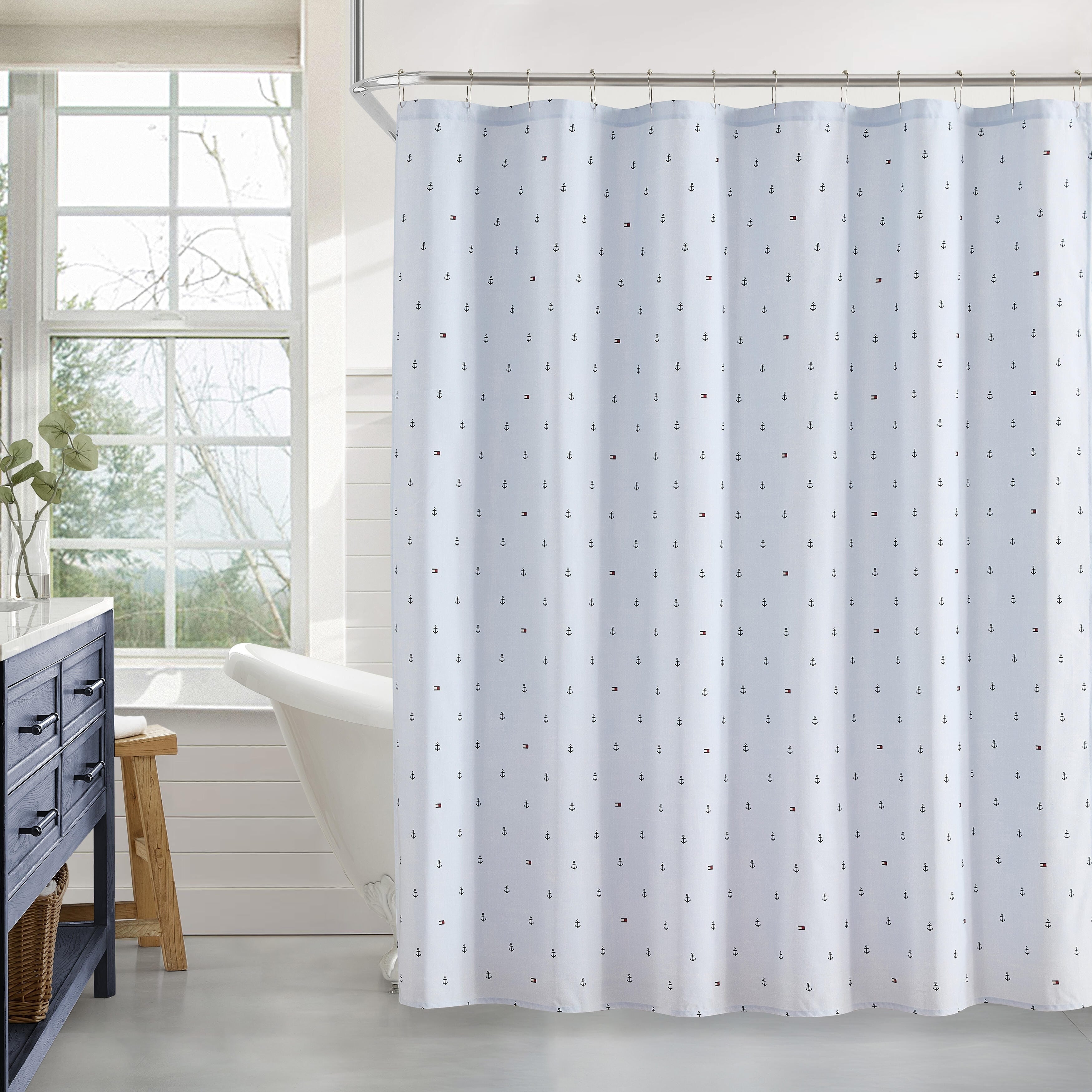 Tommy Hilfiger Anchor And Flag Printed Shower Curtain