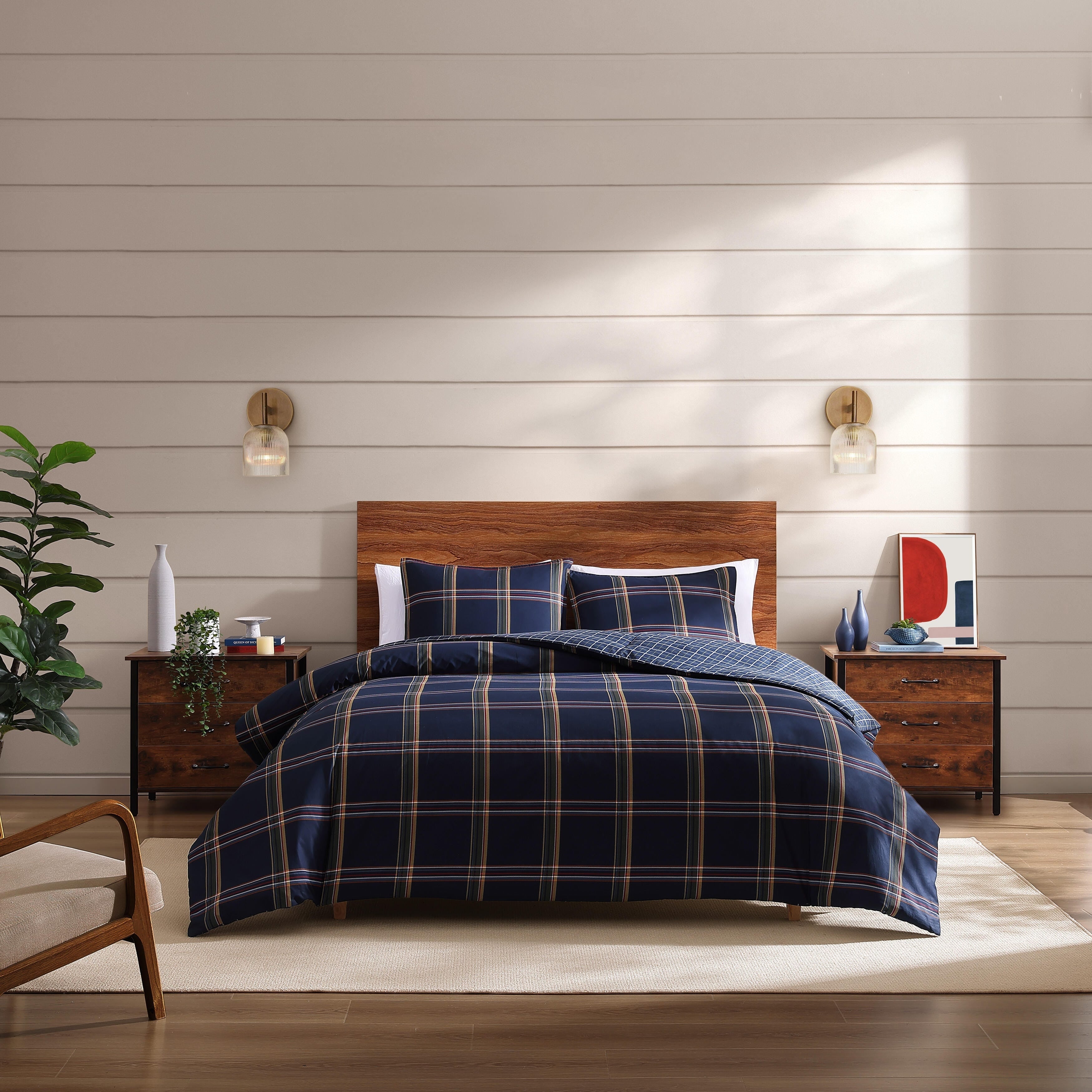 Tommy Hilfiger Beacon Plaid Reversible Cotton All Season Comforter Set Blue