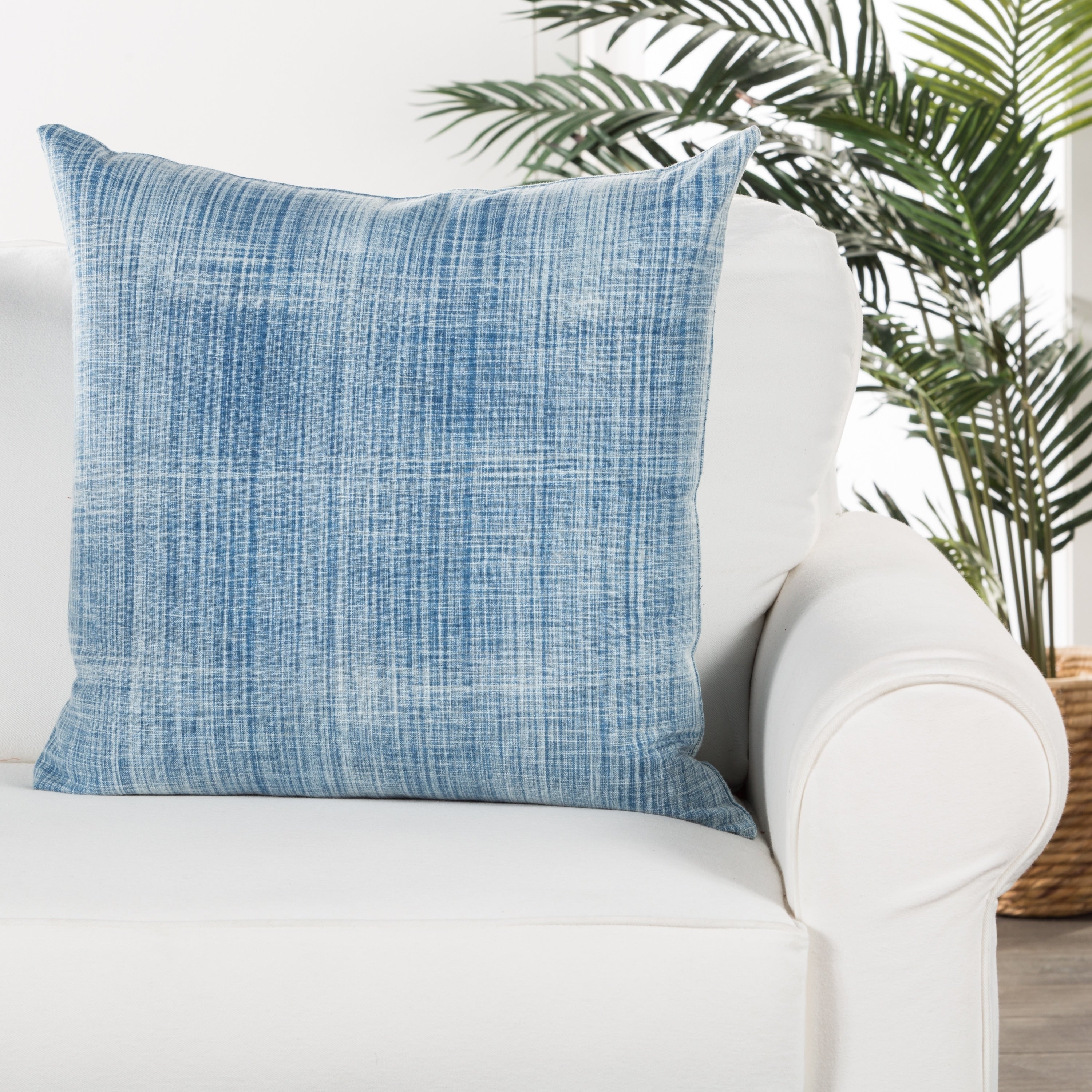 Tonquin Handmade Soild Blue White Poly Throw Pillow 22 Inch