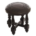 Colonial Guard Artisan Highly Polished Dark Brown Hand Tooled Leather And Cedar Wood Round Accent