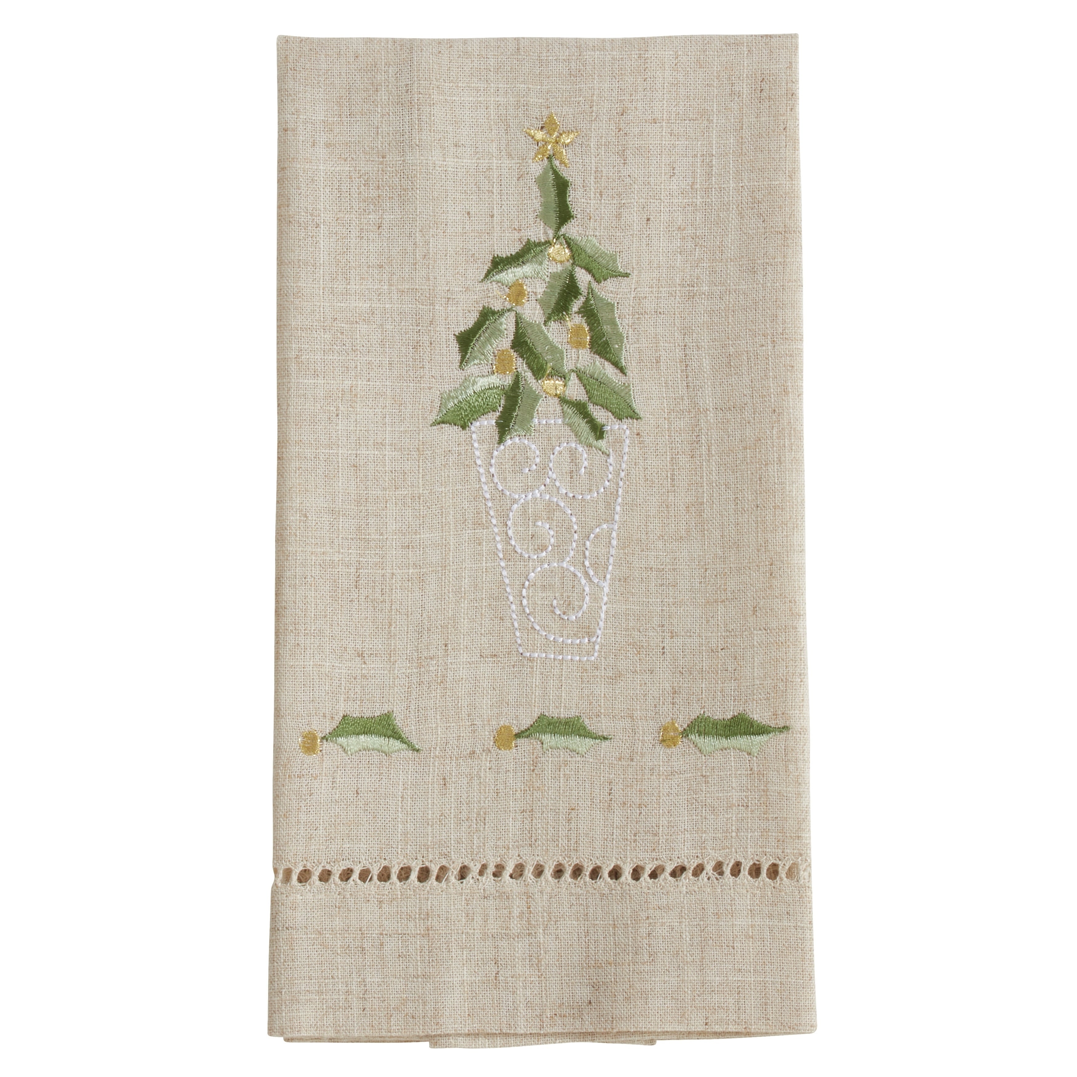 Topiary Design Embroidered And Hemstitched Guest Towels Set Of 4