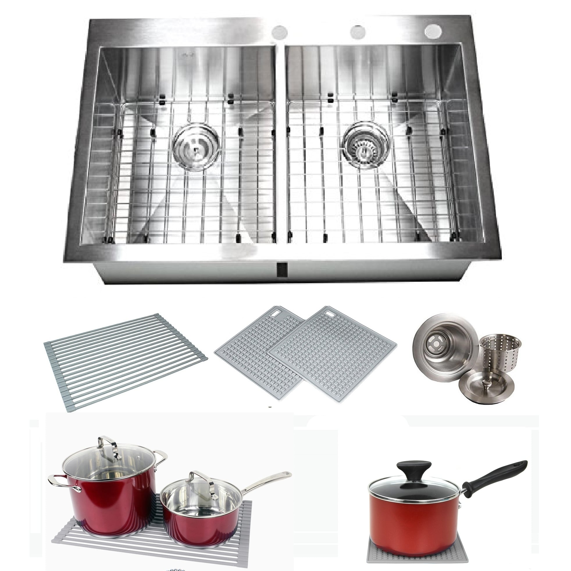 Topmount Drop In 16 Gauge 36 In. X 22 In. X 10 In. Stainless Steel Double Bowl 50 50 Zero Radius Kitchen Sink