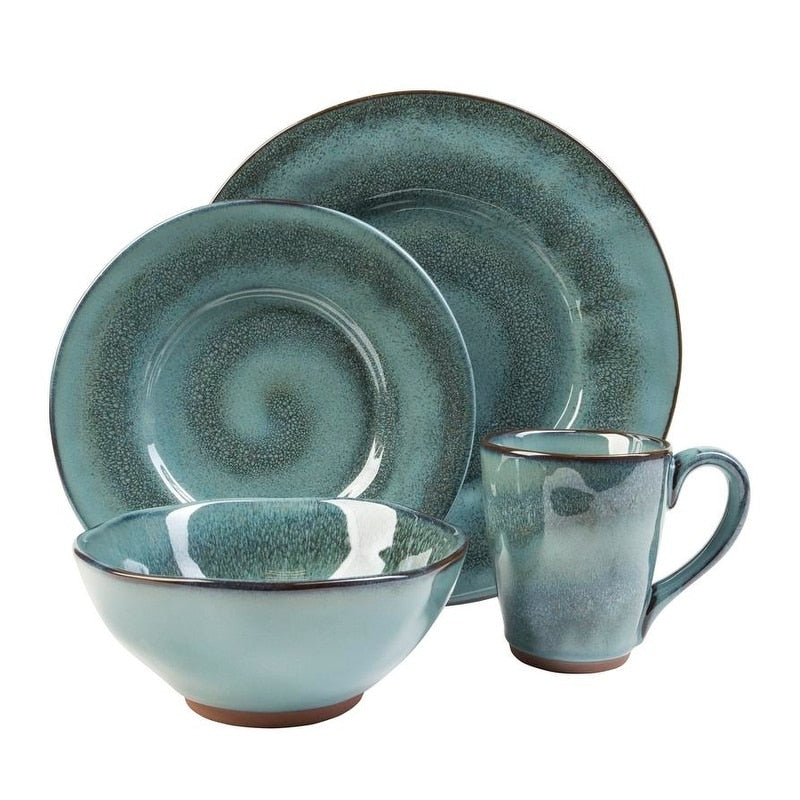 Sango Toren Denim 16 Piece Dinnerware Set Service For 4