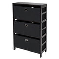 Winsome Torino 2 Tier Solid Wood Storage Shelf With Black Fabric Baskets 4 Piece Set Espresso
