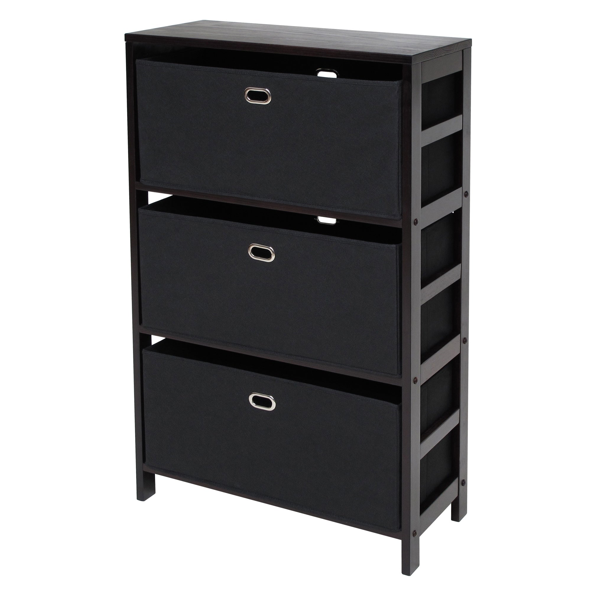Winsome Torino 2 Tier Solid Wood Storage Shelf With Black Fabric Baskets 4 Piece Set Espresso