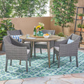 Torrence Outdoor 5 Piece Wood And Wicker Dining Set