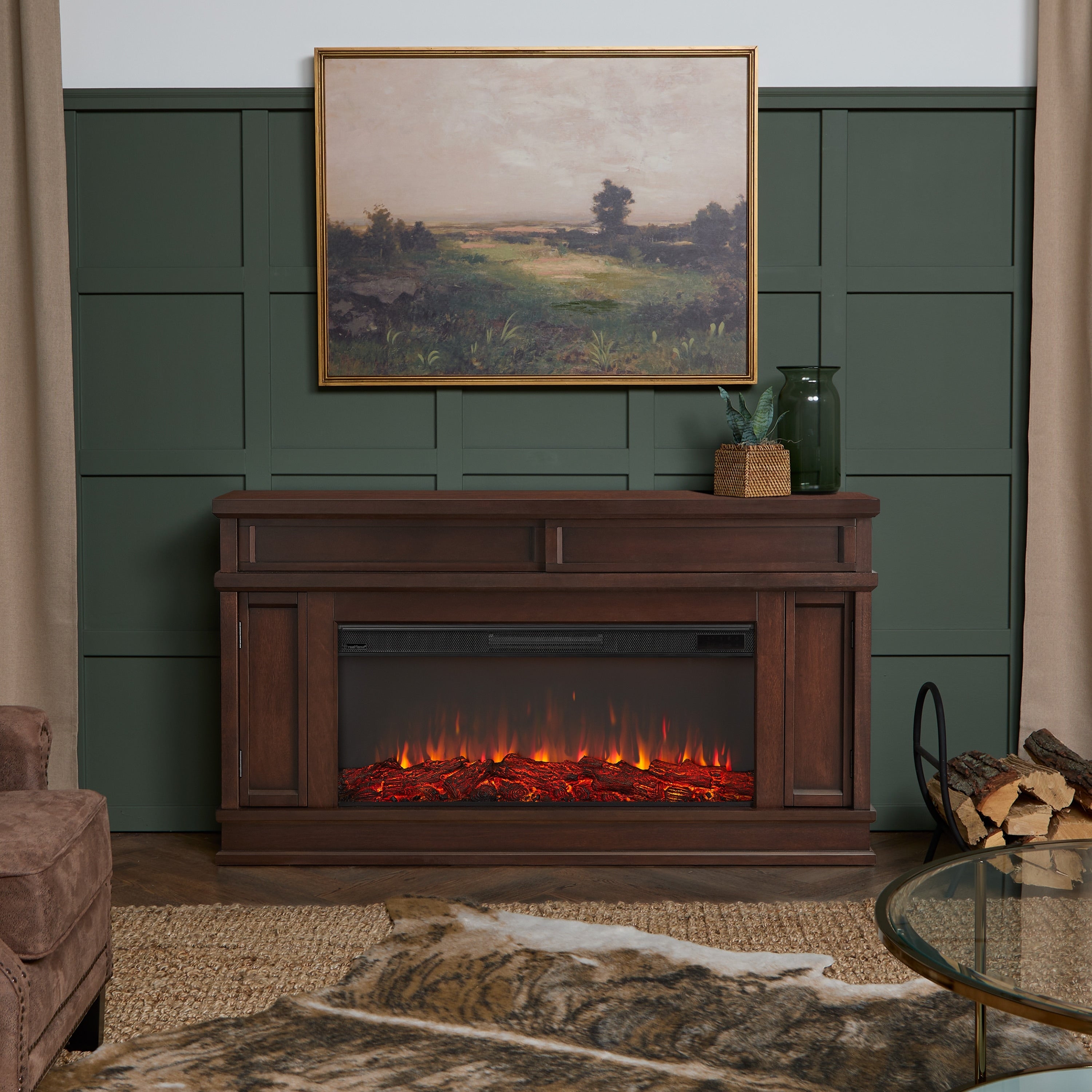 Real Flame Torrey Bone White Glass Metal Veneer Electric Fireplace