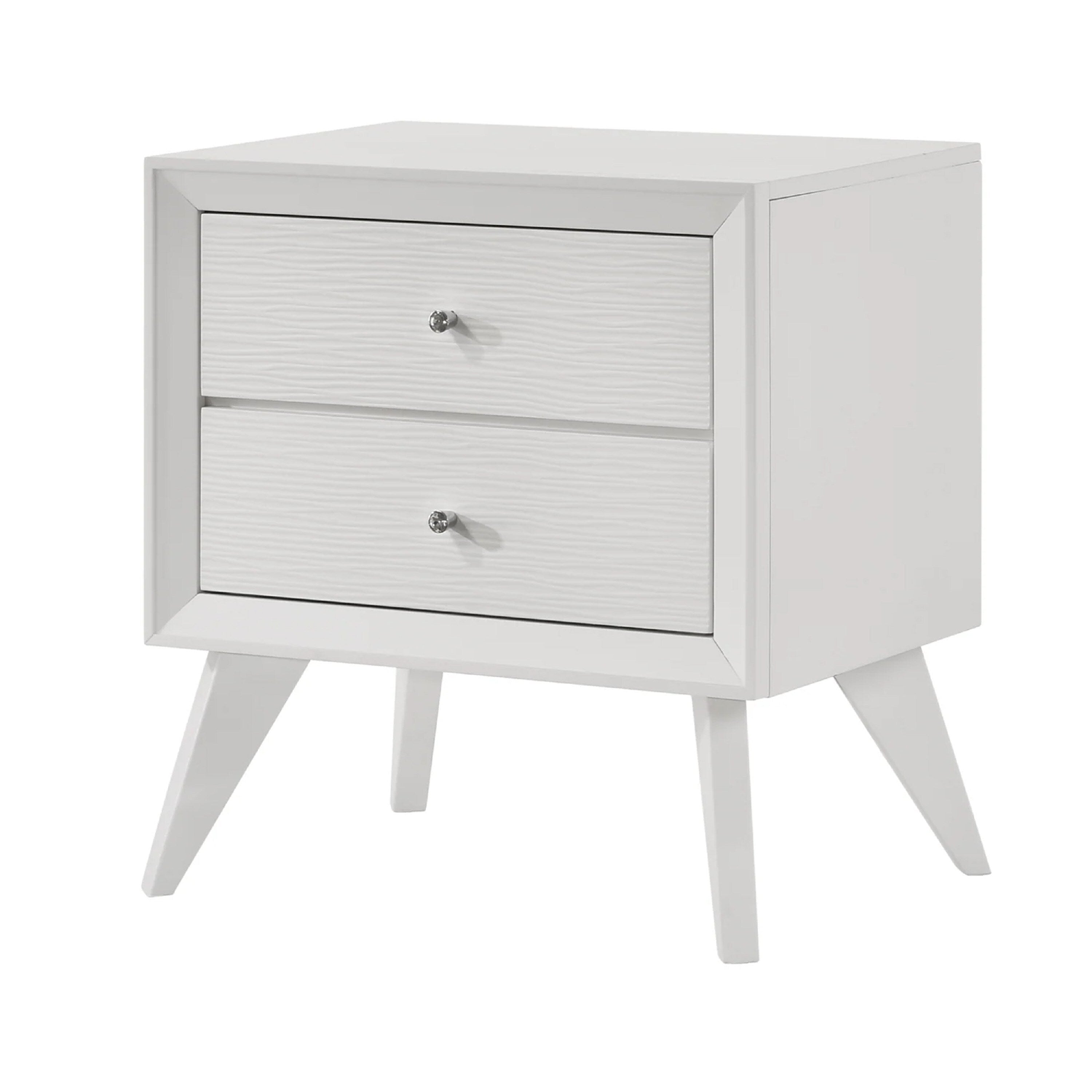 Tory Nightstand 2 Drawers White Solid Wood Bronze Round Knobs