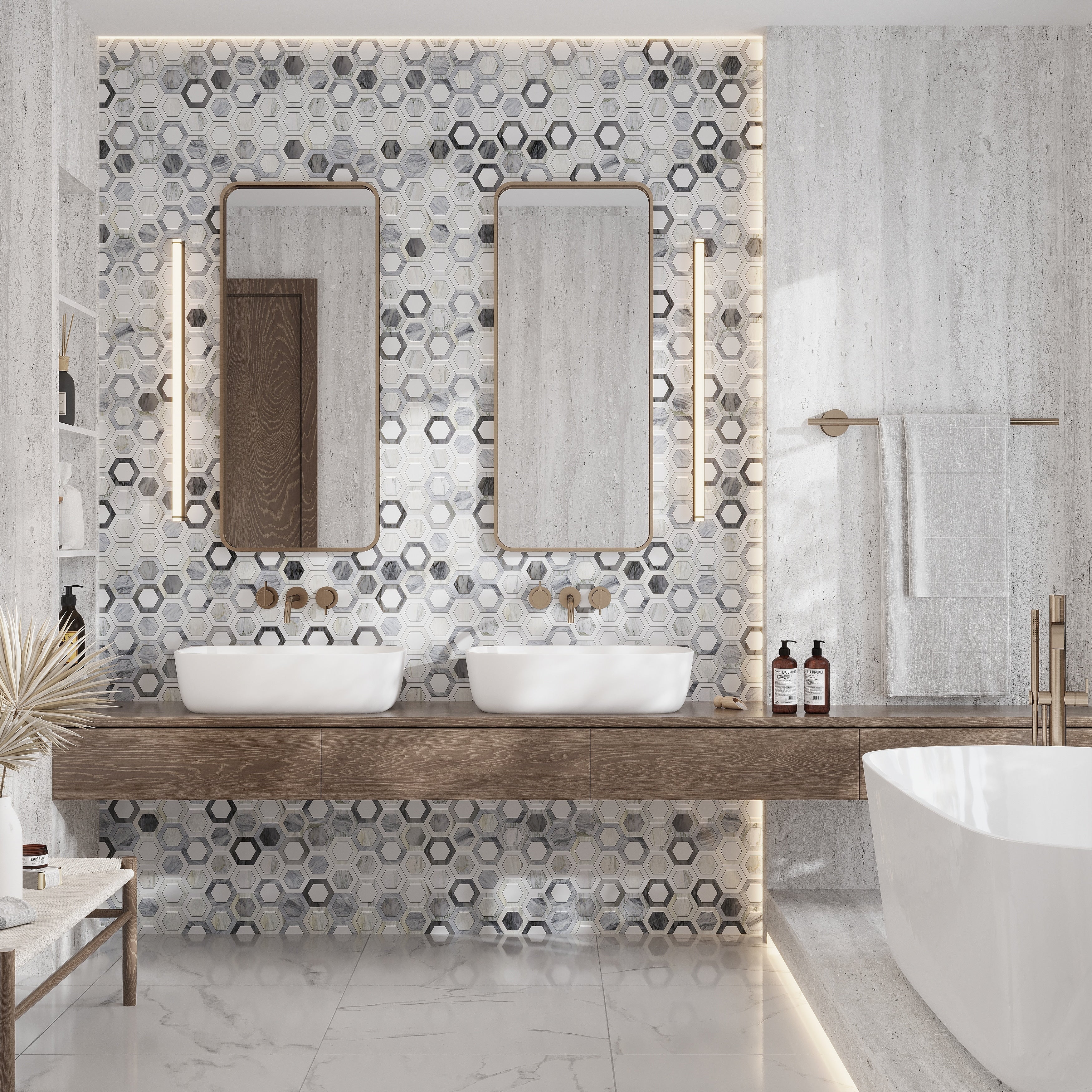 Toscana 10X11 In. Polished Calacatta Bluette Calacatta White Hexagon Mosaic Wall And Floor Tile 3.74 Sq Ft Case 5 Pack