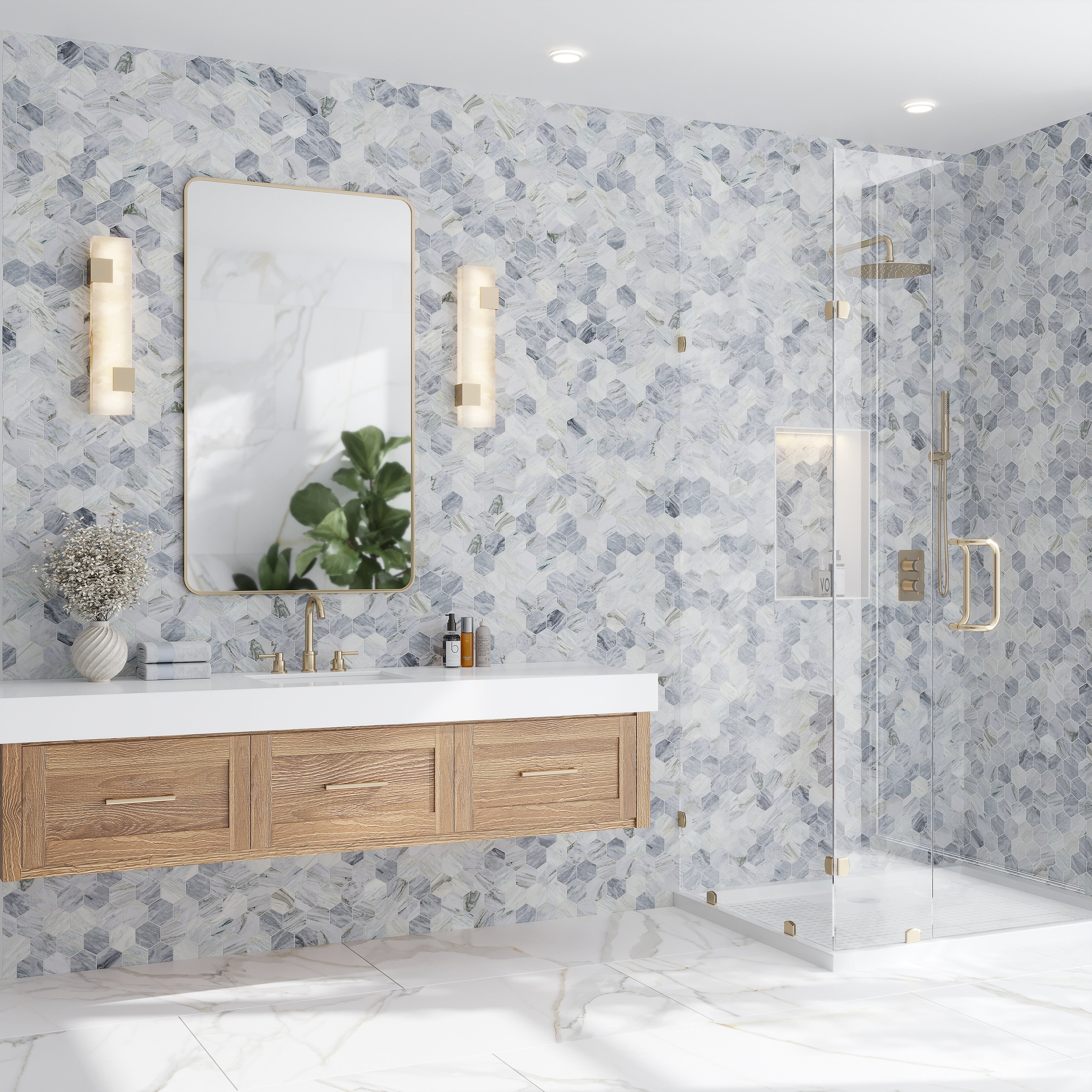 Toscana 12X10 In. Light Gray Honed Calacatta Bluette Hexagon Mosaic Wall And Floor Tile 4.38 Sq Ft Case 5 Pack