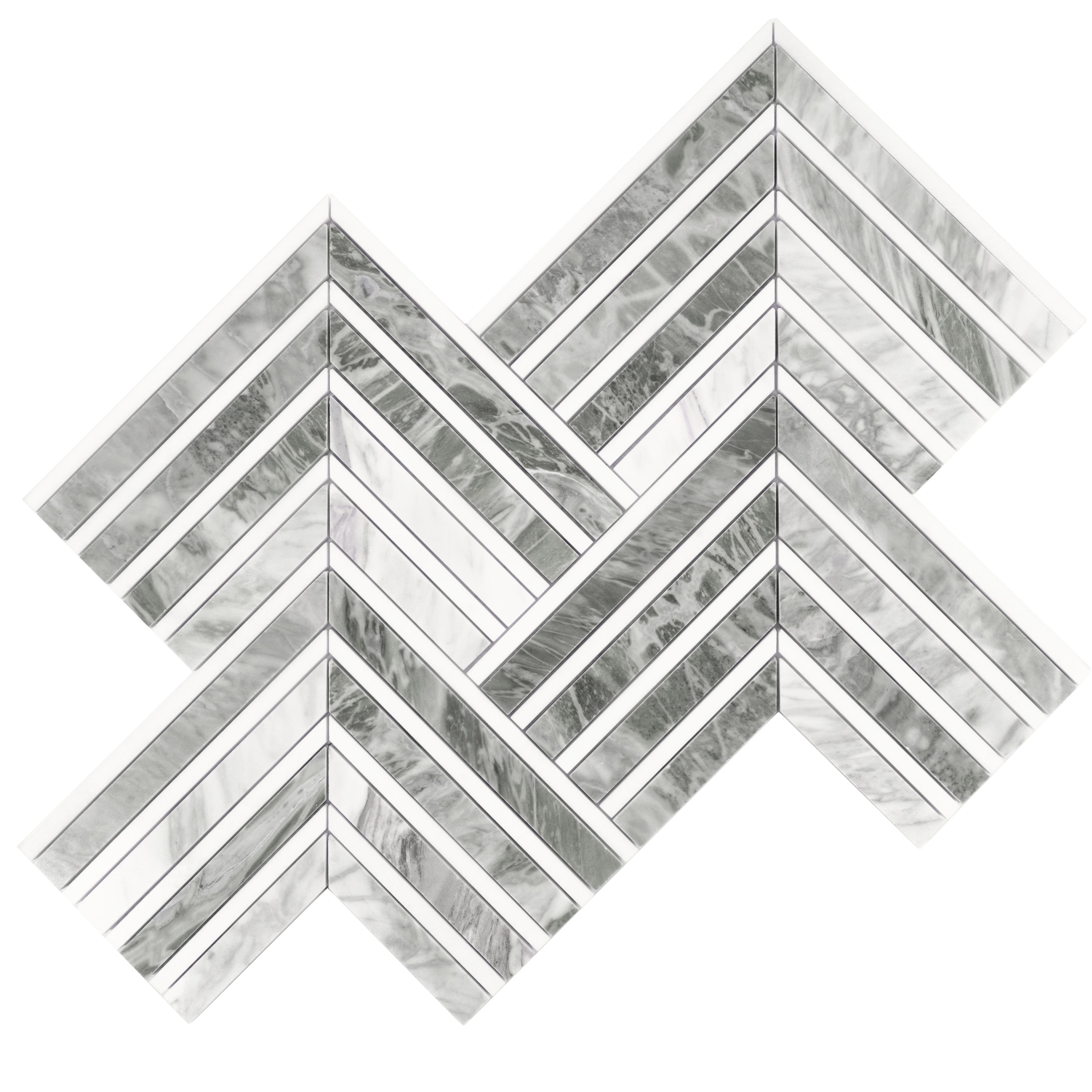 Toscana 13X16 In. Polished Calacatta Bluette Thassos White Chevron Mosaic Wall And Floor Tile 7.24 Sq Ft Case 5 Pack