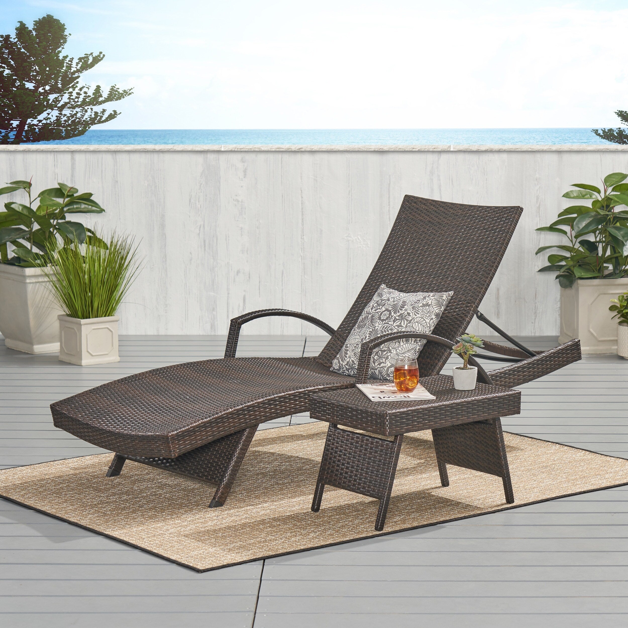 Toscana Outdoor 2 Piece Wicker Armed Chaise Lounge Set By Christopher Knight Home