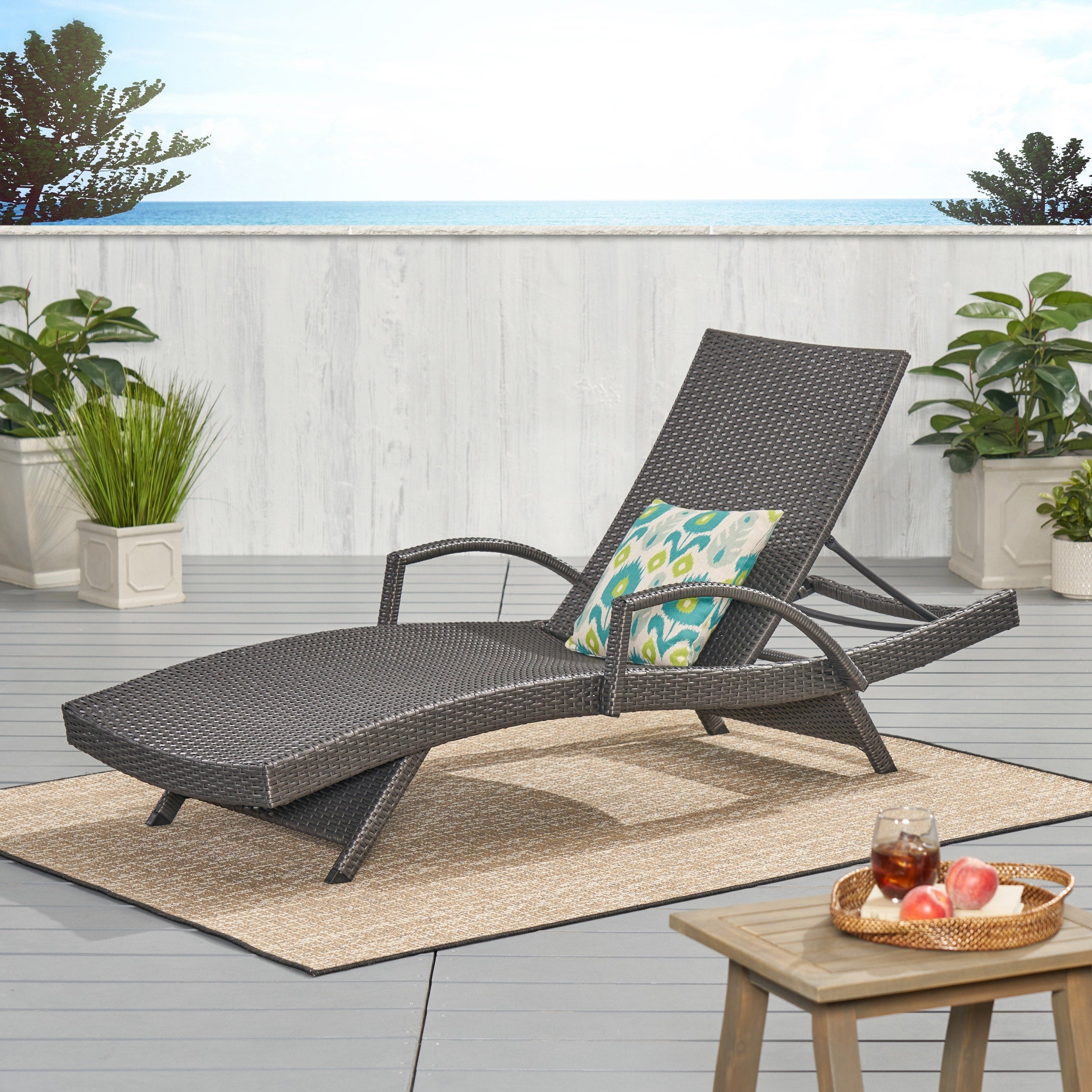 Toscana Outdoor Wicker Armed Chaise Lounge Chair By Christopher Knight Home