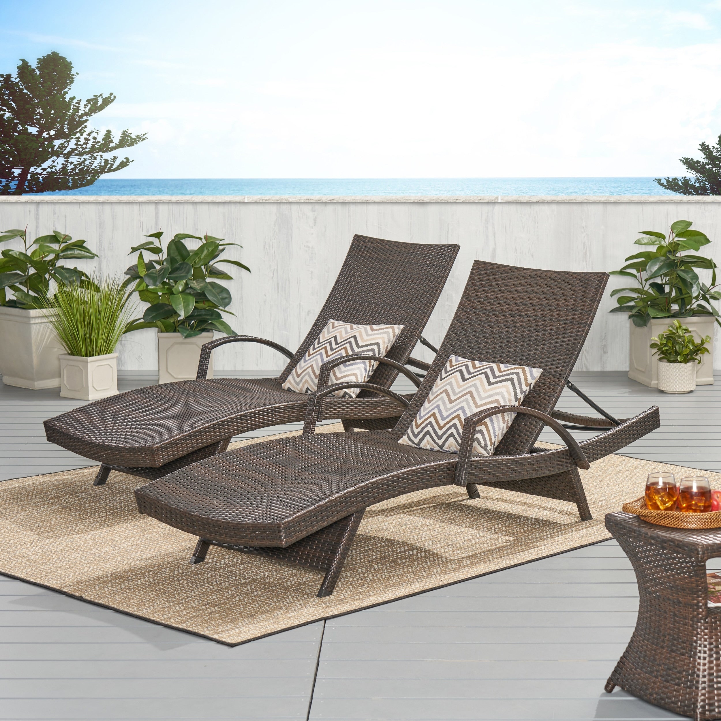 Toscana Outdoor Wicker Armed Chaise Lounge Chair Set Of 2 By Christopher Knight Home