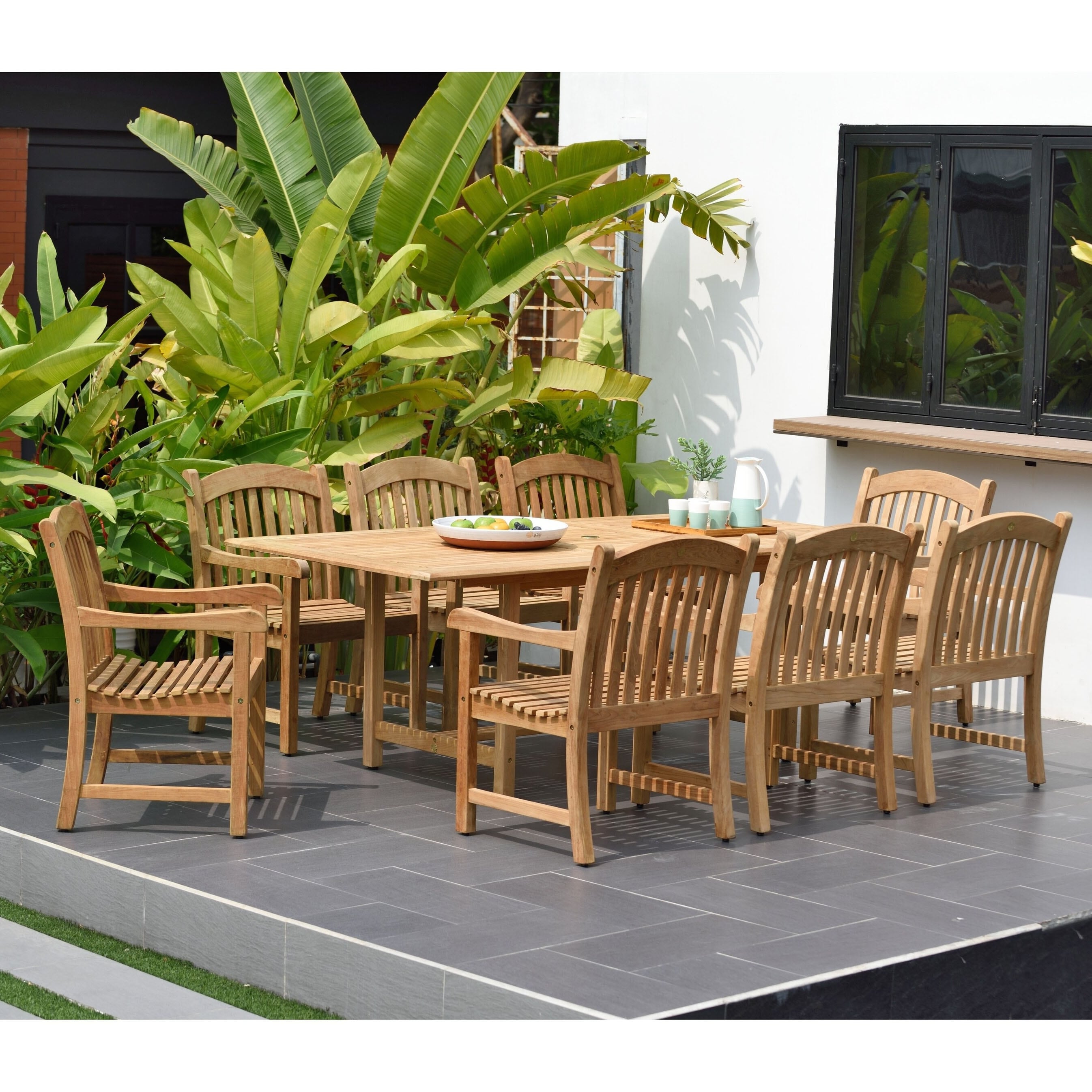 Havenside Home Tottenville Rectangular Extendable 9 Piece Teak Dining Set