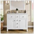 Totti Artemis 44 White Transitional Double Sink Bathroom Vanity W White Carrara Style Man Made Stone Top