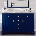 Totti Artemis 48 Blue Transitional Double Sink Bathroom Vanity W White Carrara Style Man Made Stone Top