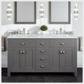 Totti Artemis 60 Gray Transitional Double Sink Bathroom Vanity W White Carrara Style Man Made Stone Top
