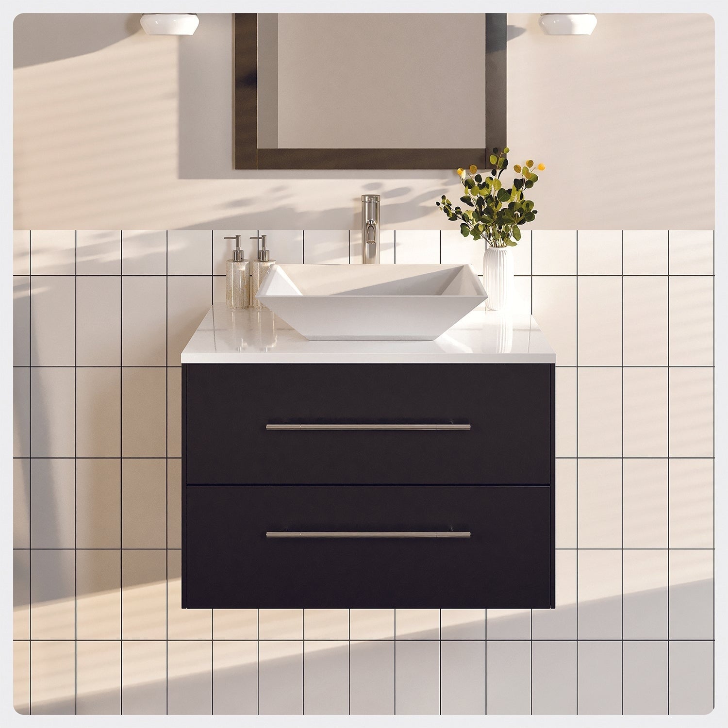 Totti Wave 24 Inch Espresso Modern Bathroom Vanity With Counter Top And Sink