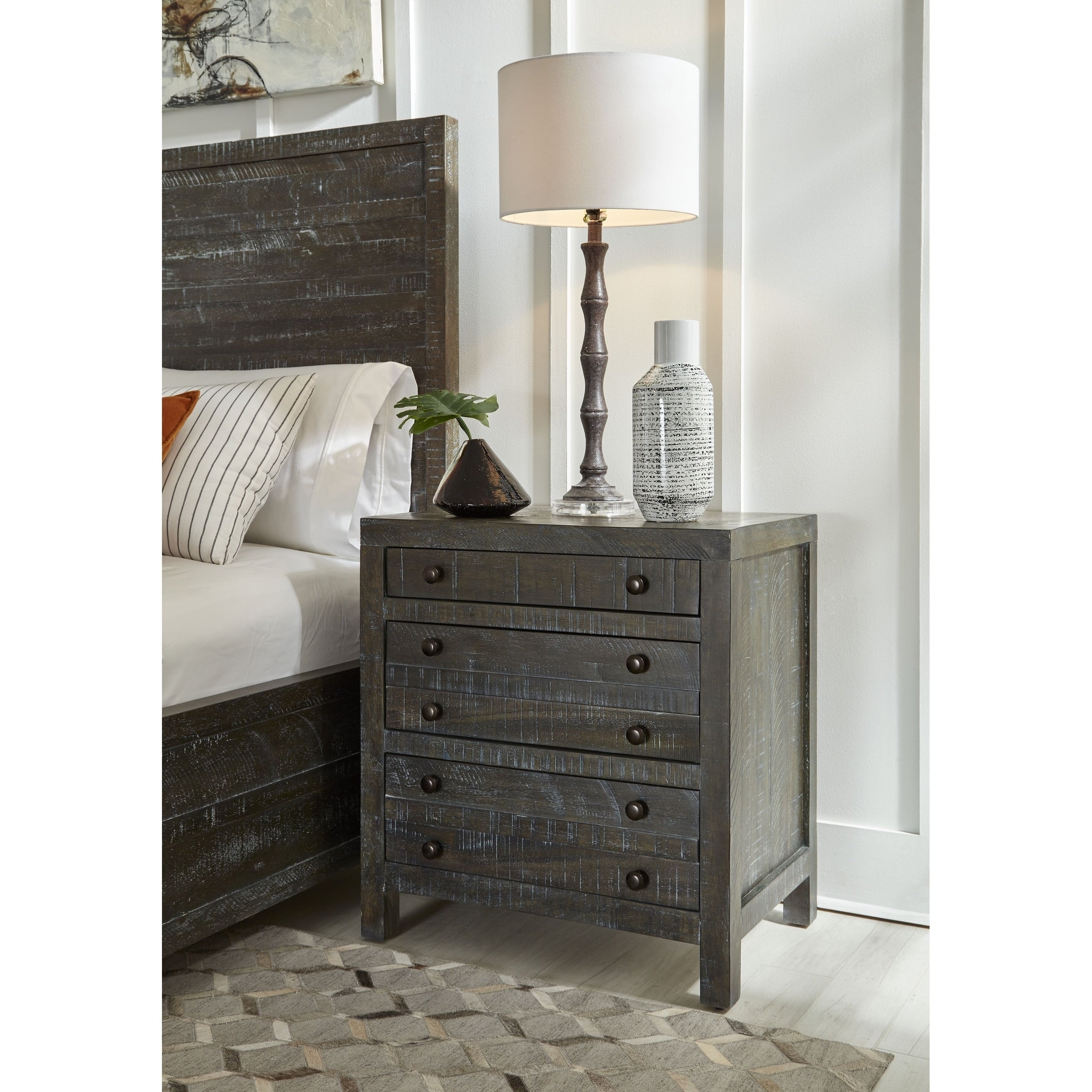 Townsend Solid Wood Three Drawer Nighstand In Gunmetal