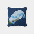 Toy Bus Pillow 18X18 Navy White Blue Green