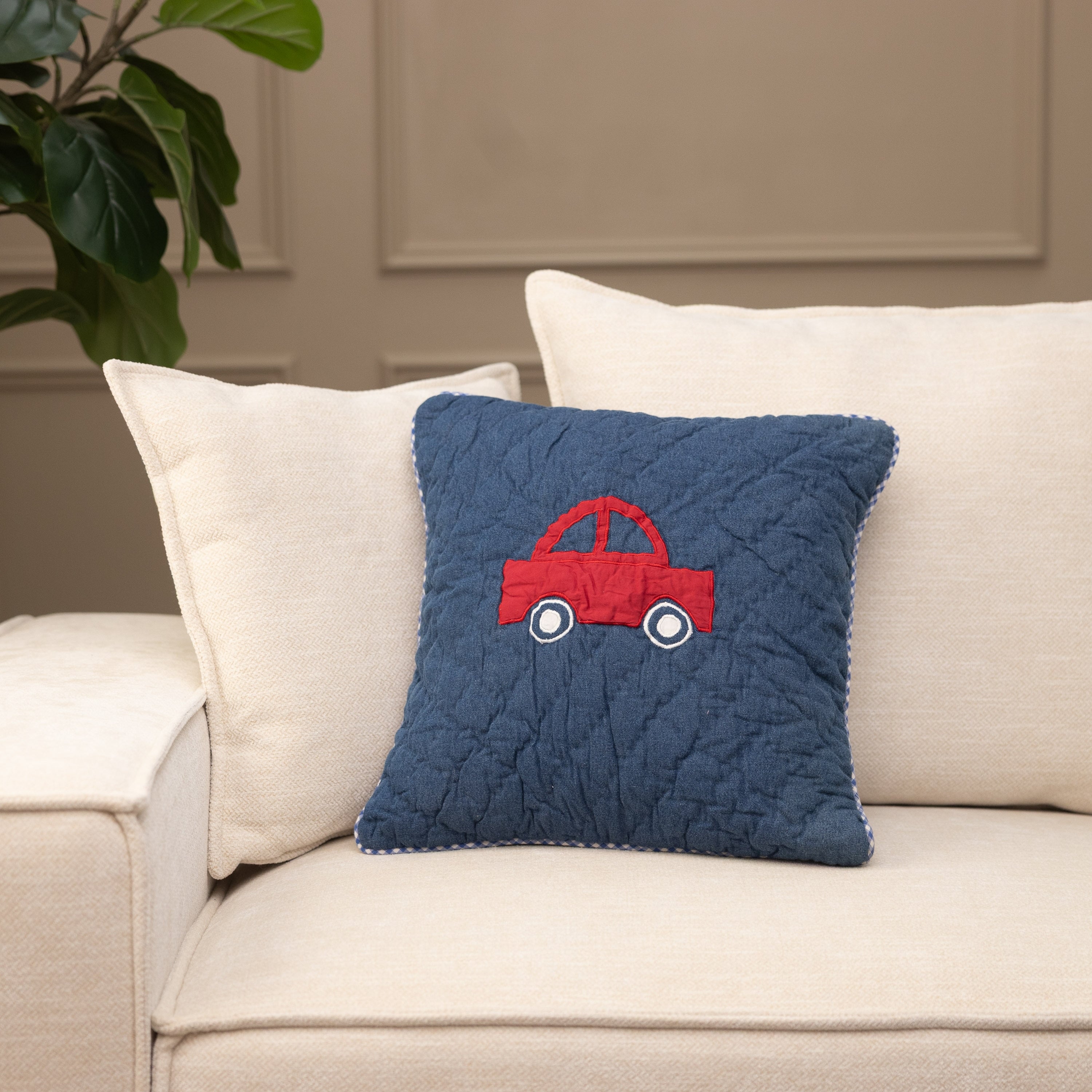 Toy Cars Pillow 12X12 Navy Red White