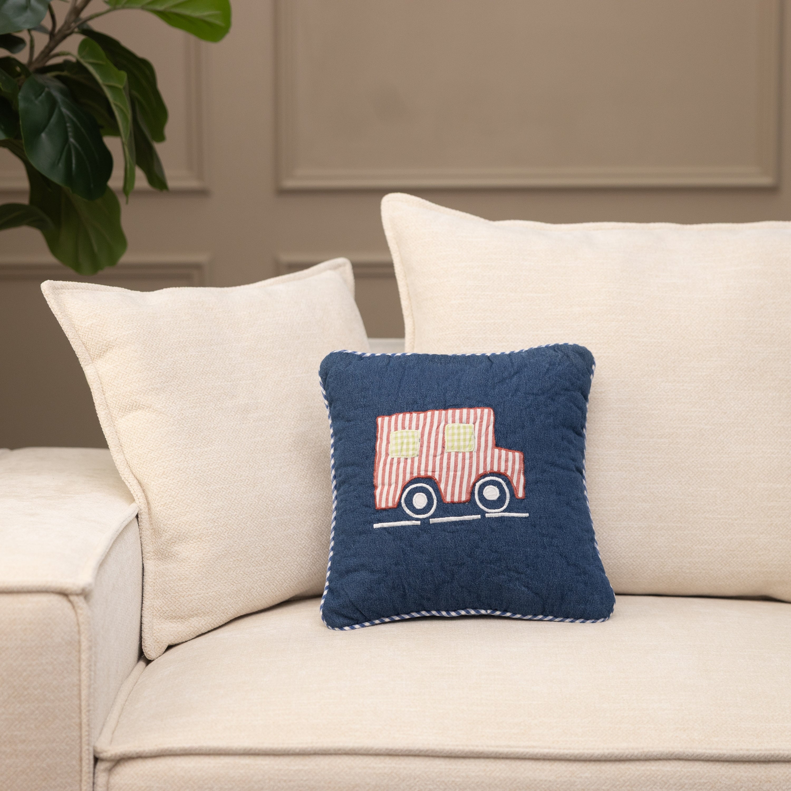 Toy Cars Pillow 16X16 Navy Red White