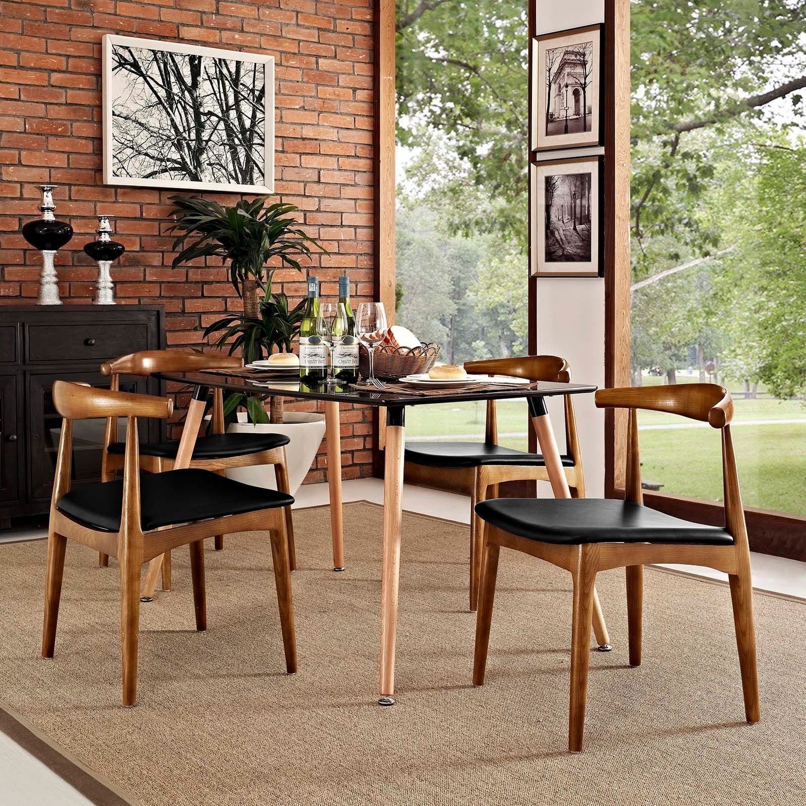 Tracy Leatherette And Wood Mid Century Dining Chairs Set Of 4