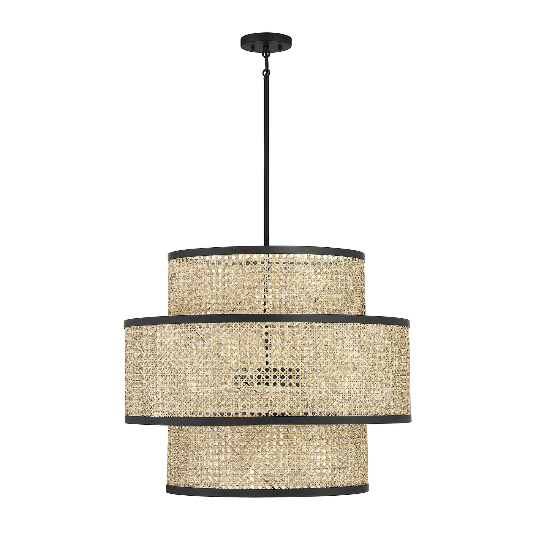 Trade Winds Remy 3 Light Pendant In Natural Cane With Matte Black
