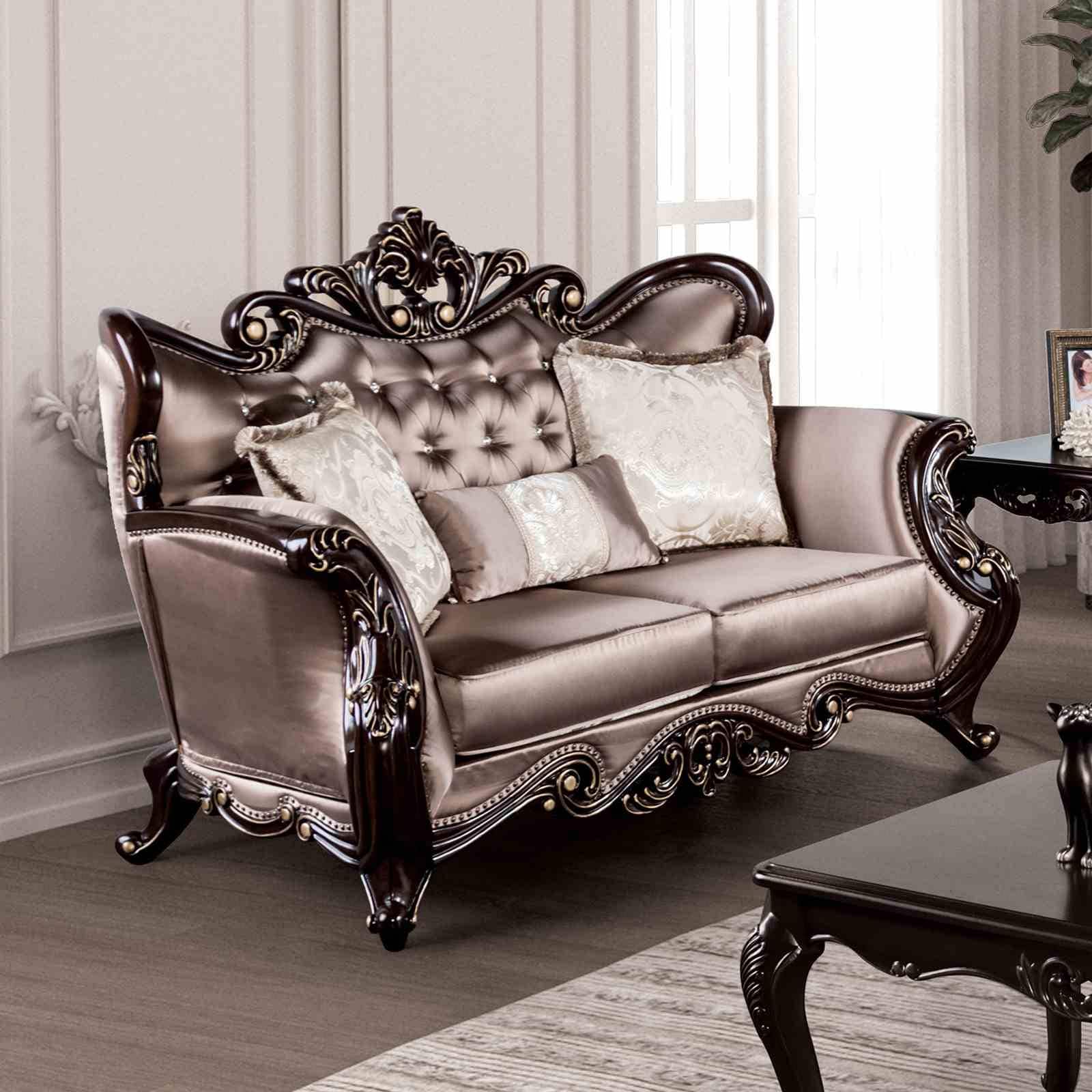 Traditioanl Solid Wood Designer 1Pc Loveseat Brown Finish