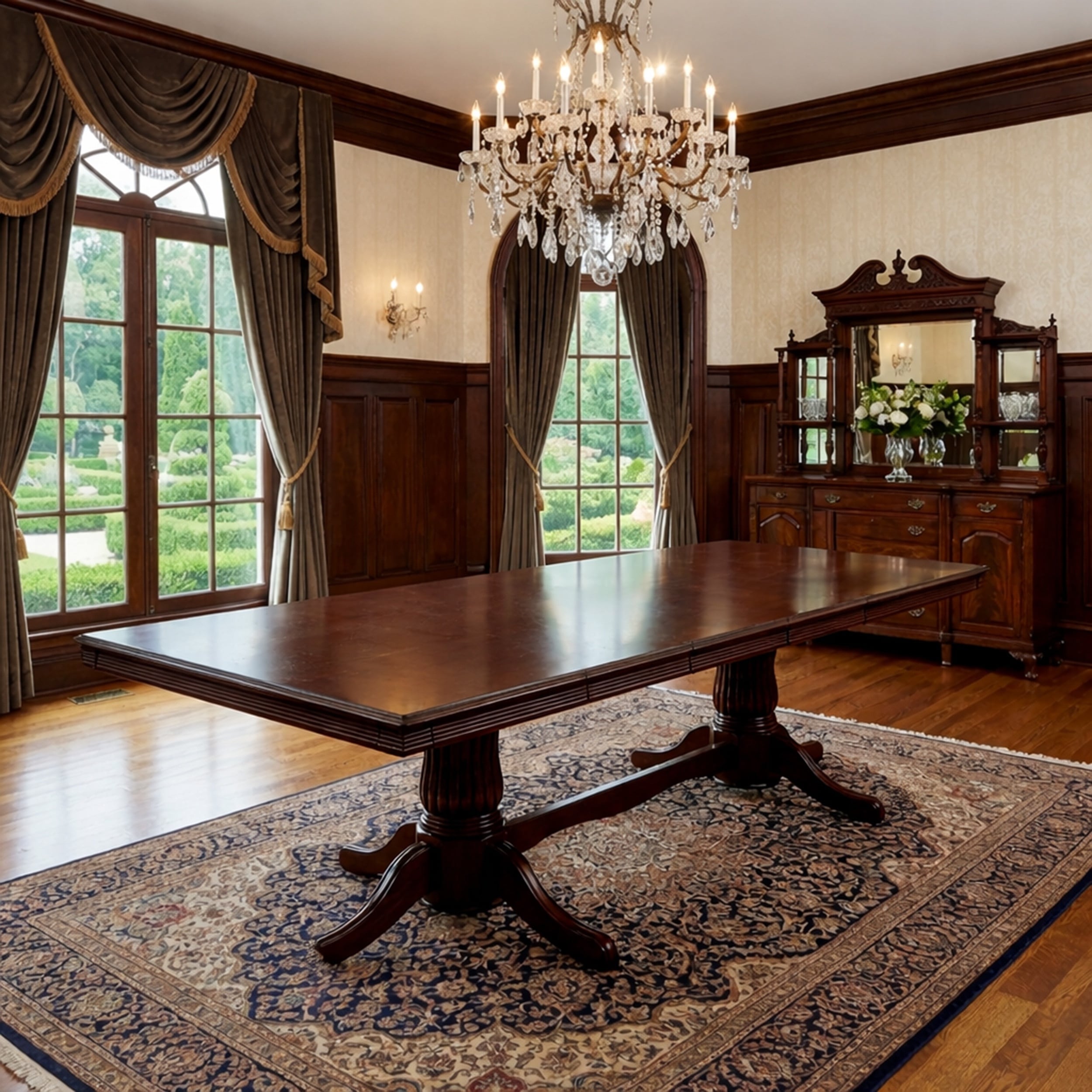 Traditional 118 Inch Rectangular Extendable Dining Table Expresso Brown Finish Solid Rubberwood