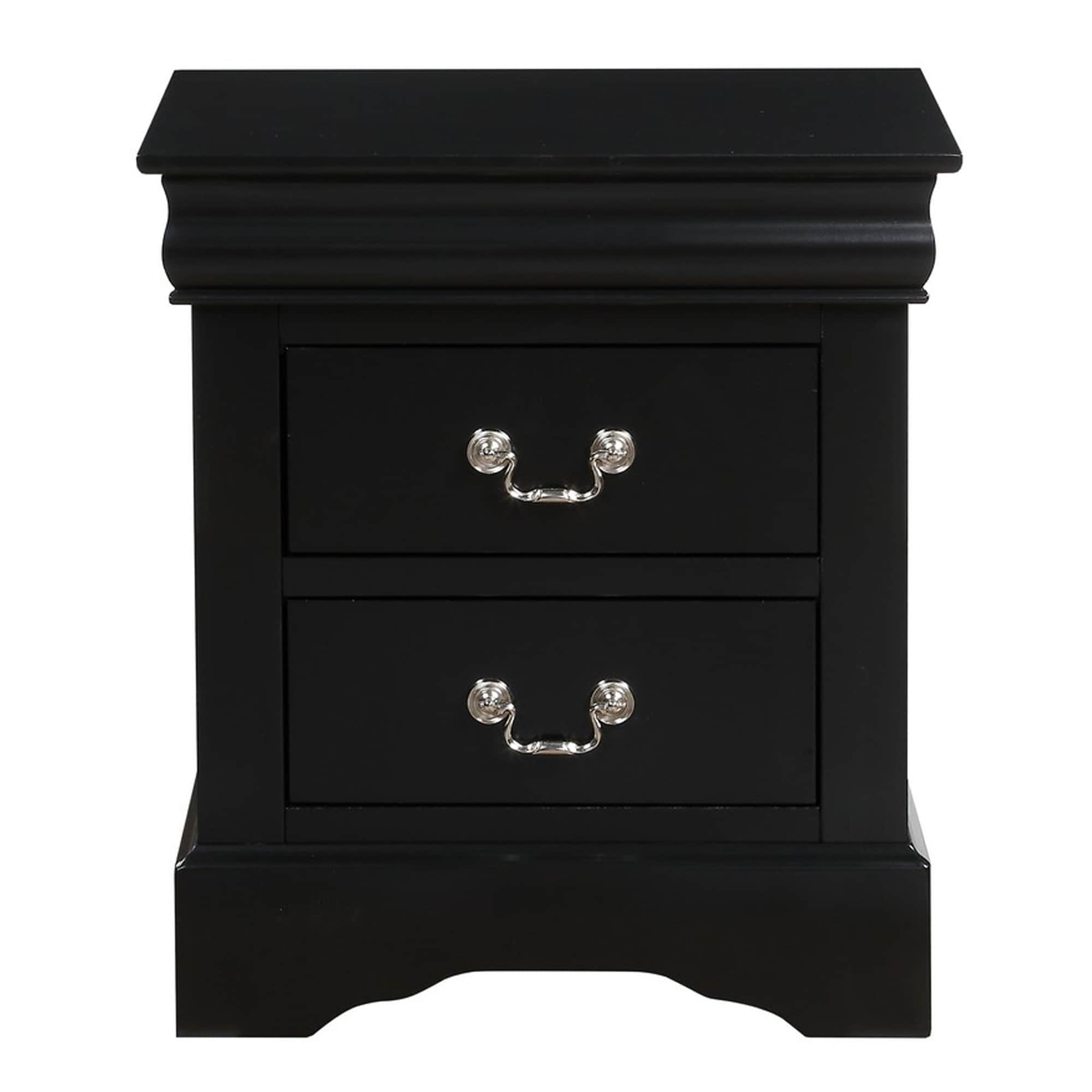 Traditional 2 Drawers Wood Nightstand By Louis Philippe Iii Black