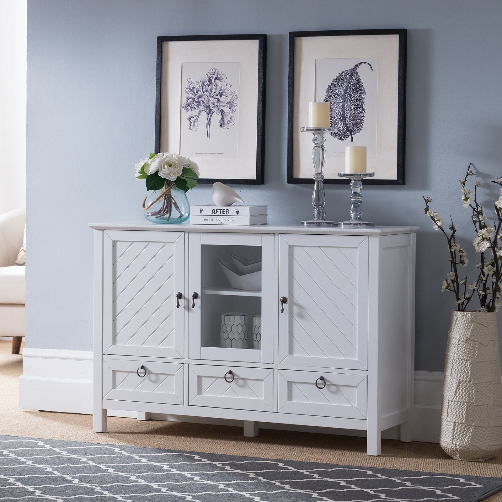 Traditional 3 Drawers White Console Table