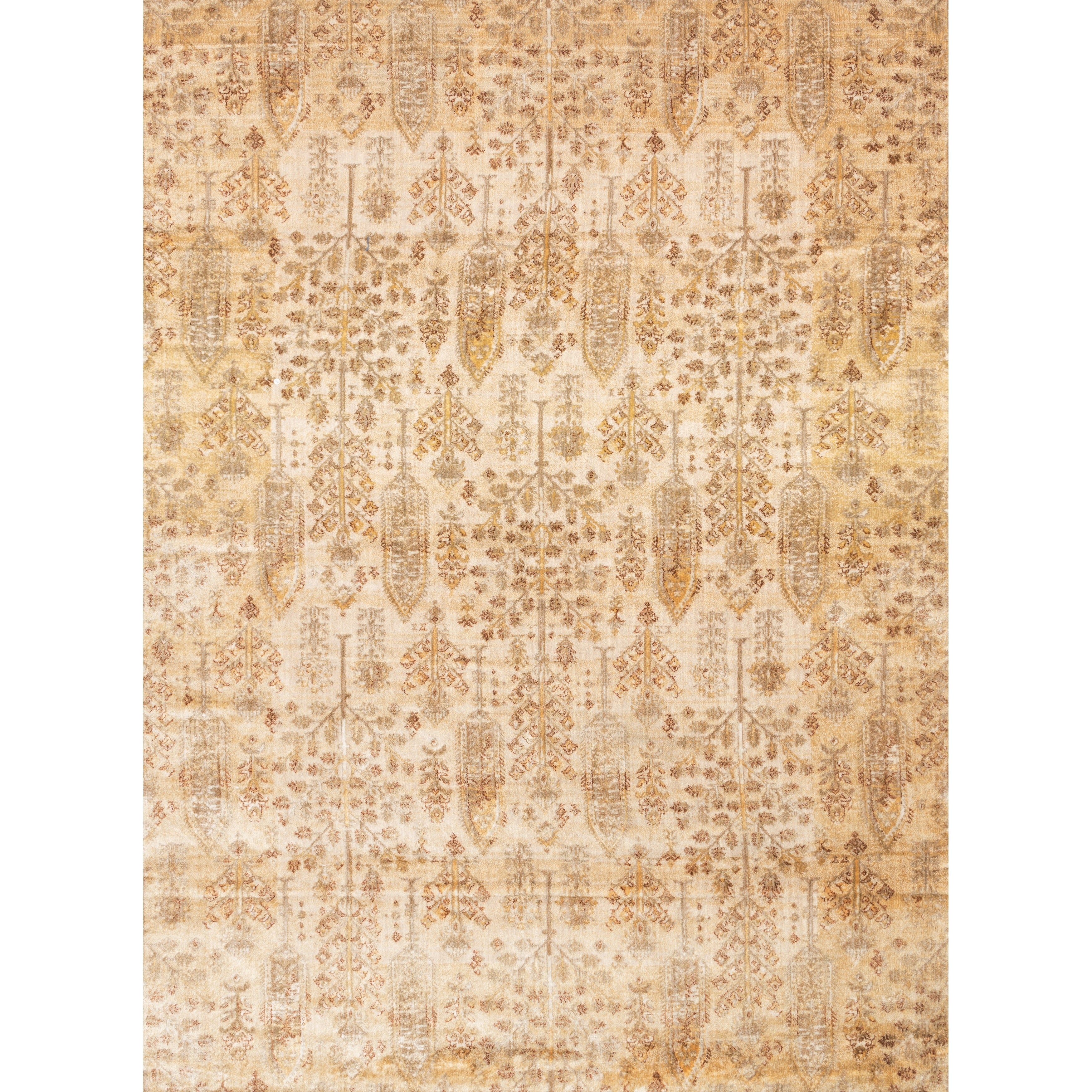 Traditional Antique Ivory Gold Floral Distressed Rug 53 X 78