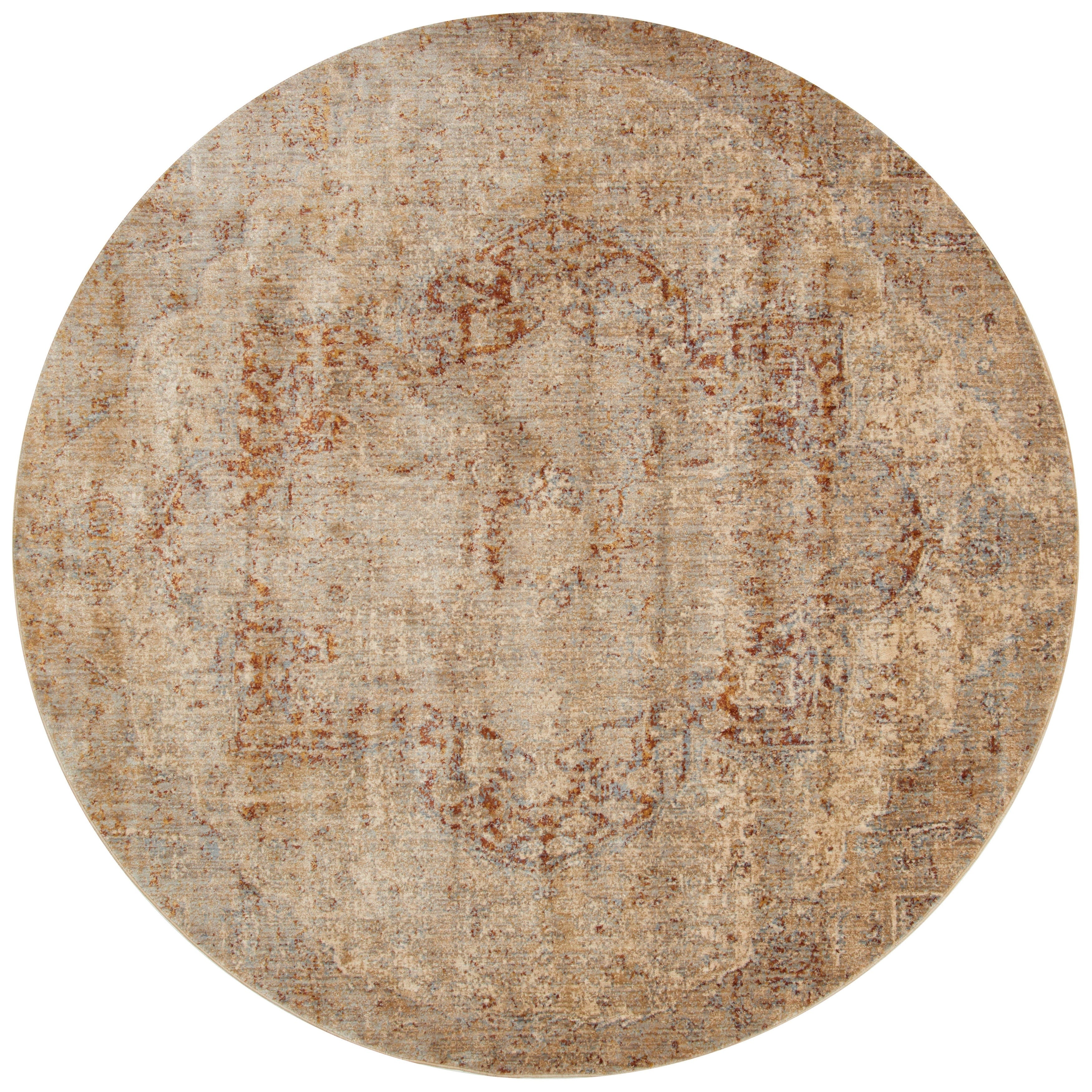 Traditional Beige Grey Medallion Distressed Rug 96 X 13