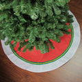 36 Red Christmas Tree Skirt With White Border And Green Accents