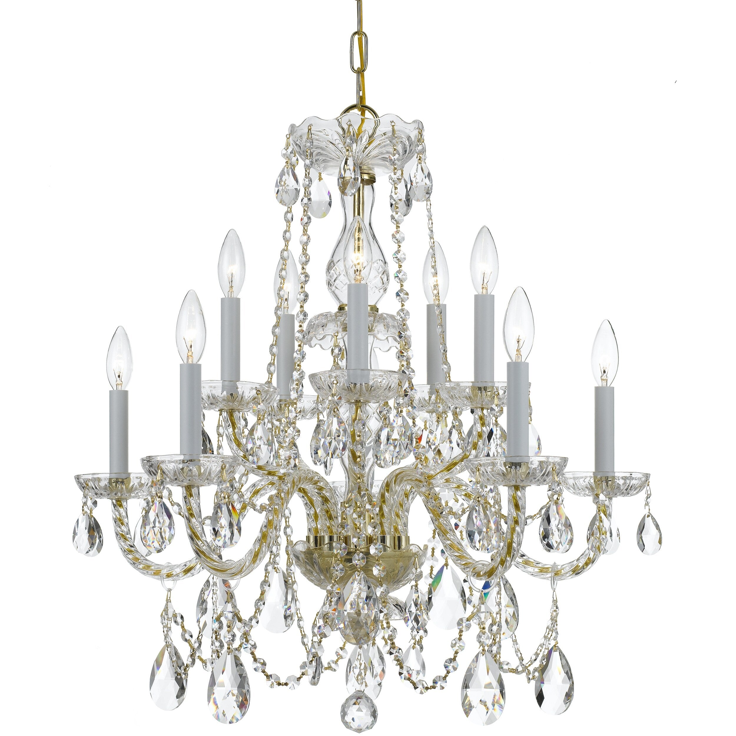 10 Light Brass Swarovski Spectra Crystal Chandelier Brass Clear