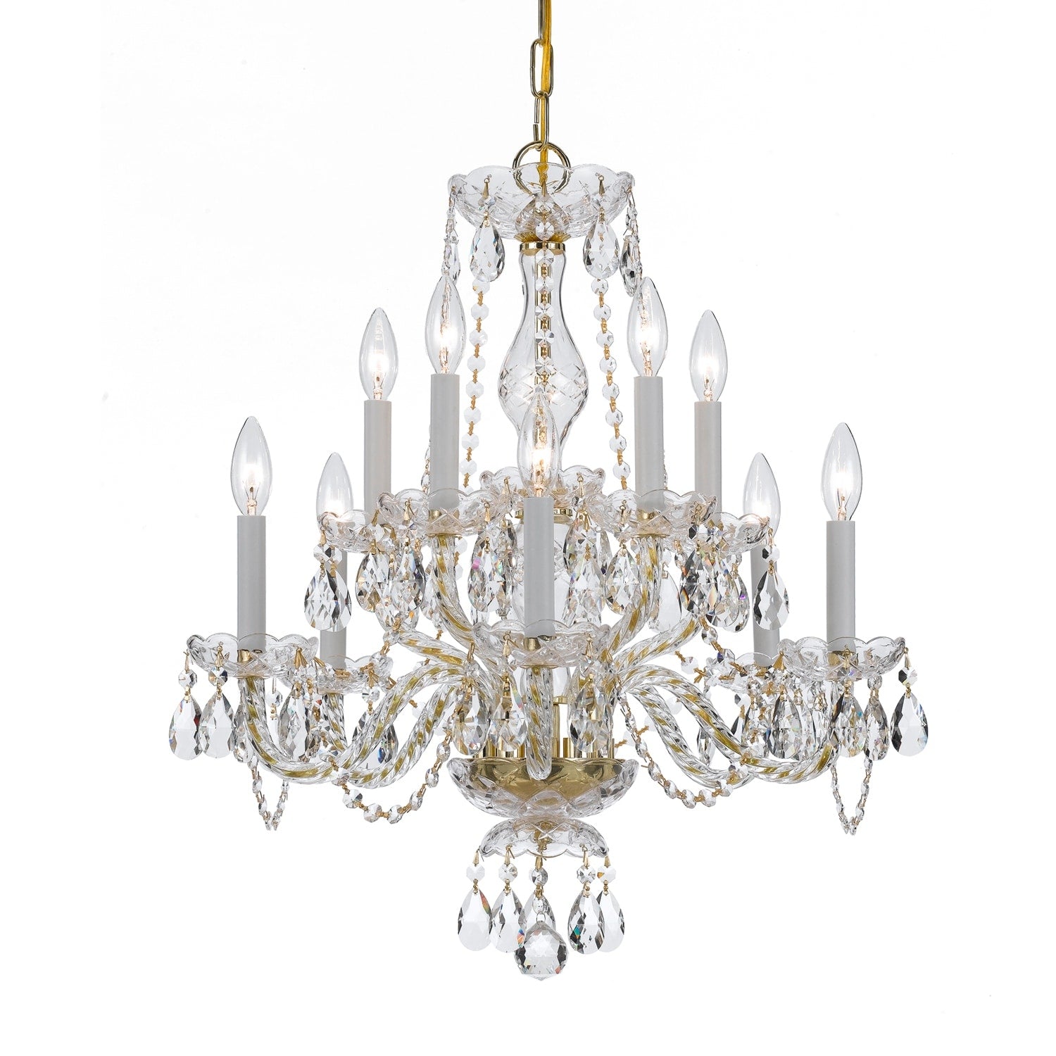 10 Light Polished Brass Swarovski Strass Crystal Chandelier Polished Brass