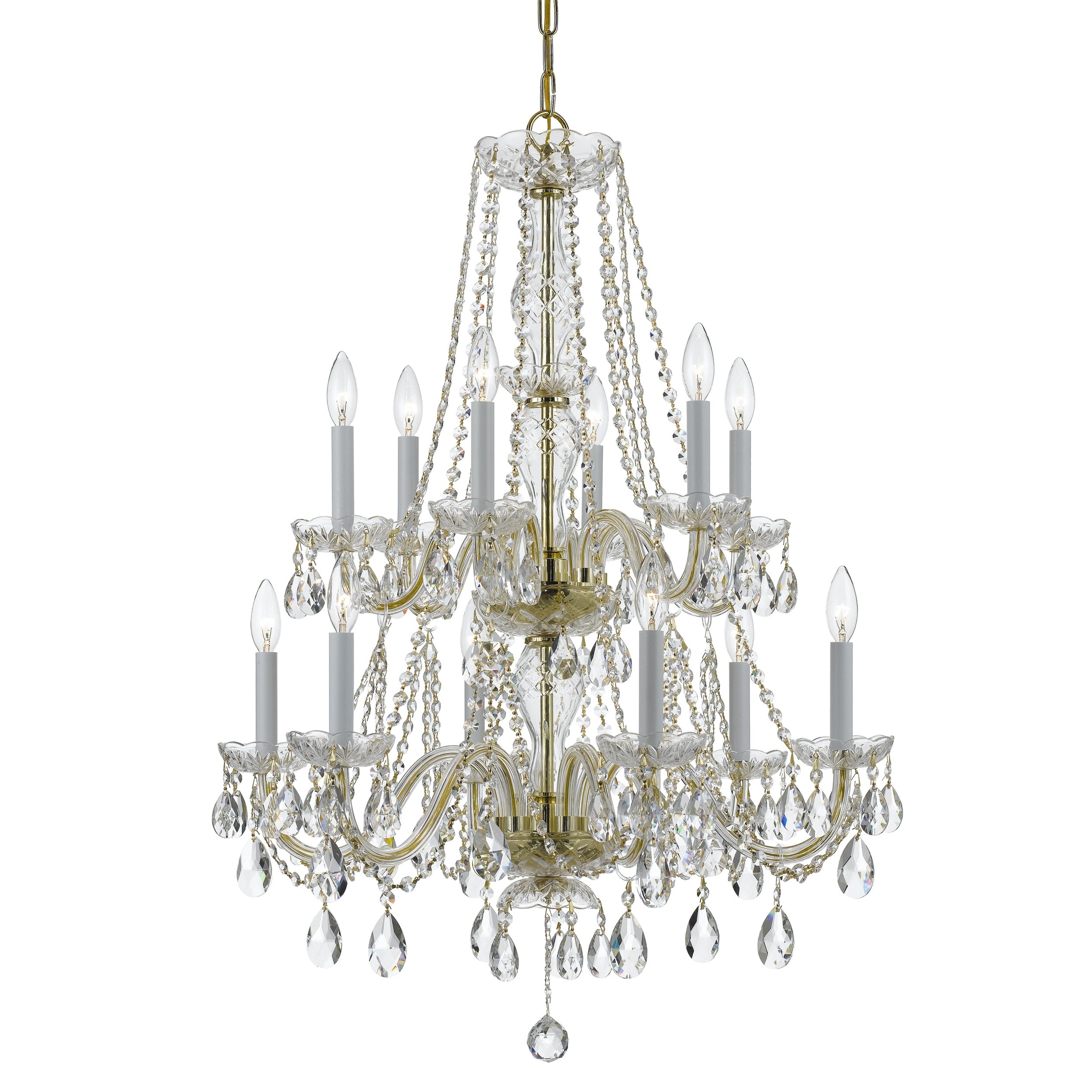 12 Light Polished Brass Crystal Chandelier Polished Brass