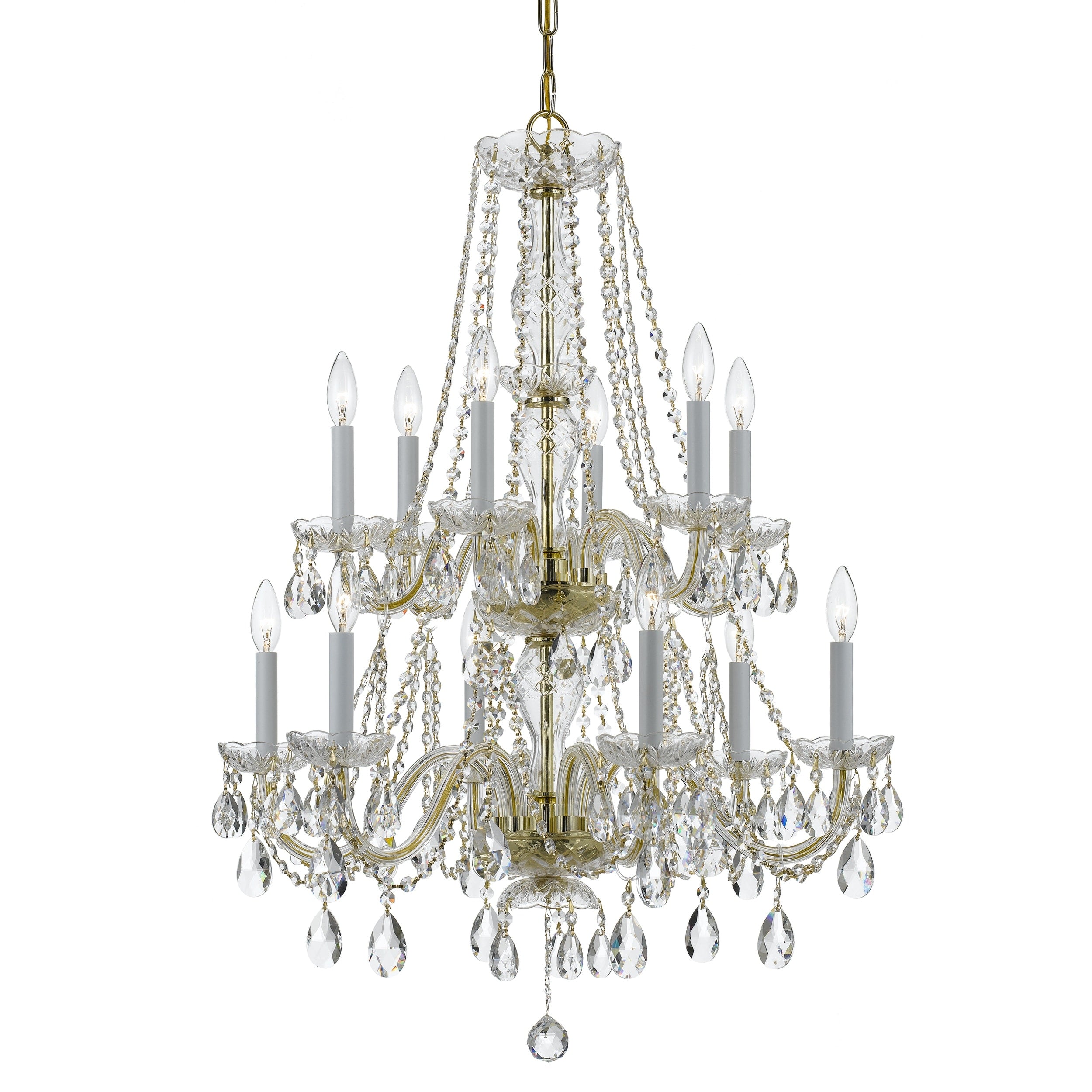 12 Light Polished Brass Swarovski Strass Crystal Chandelier Polished Brass