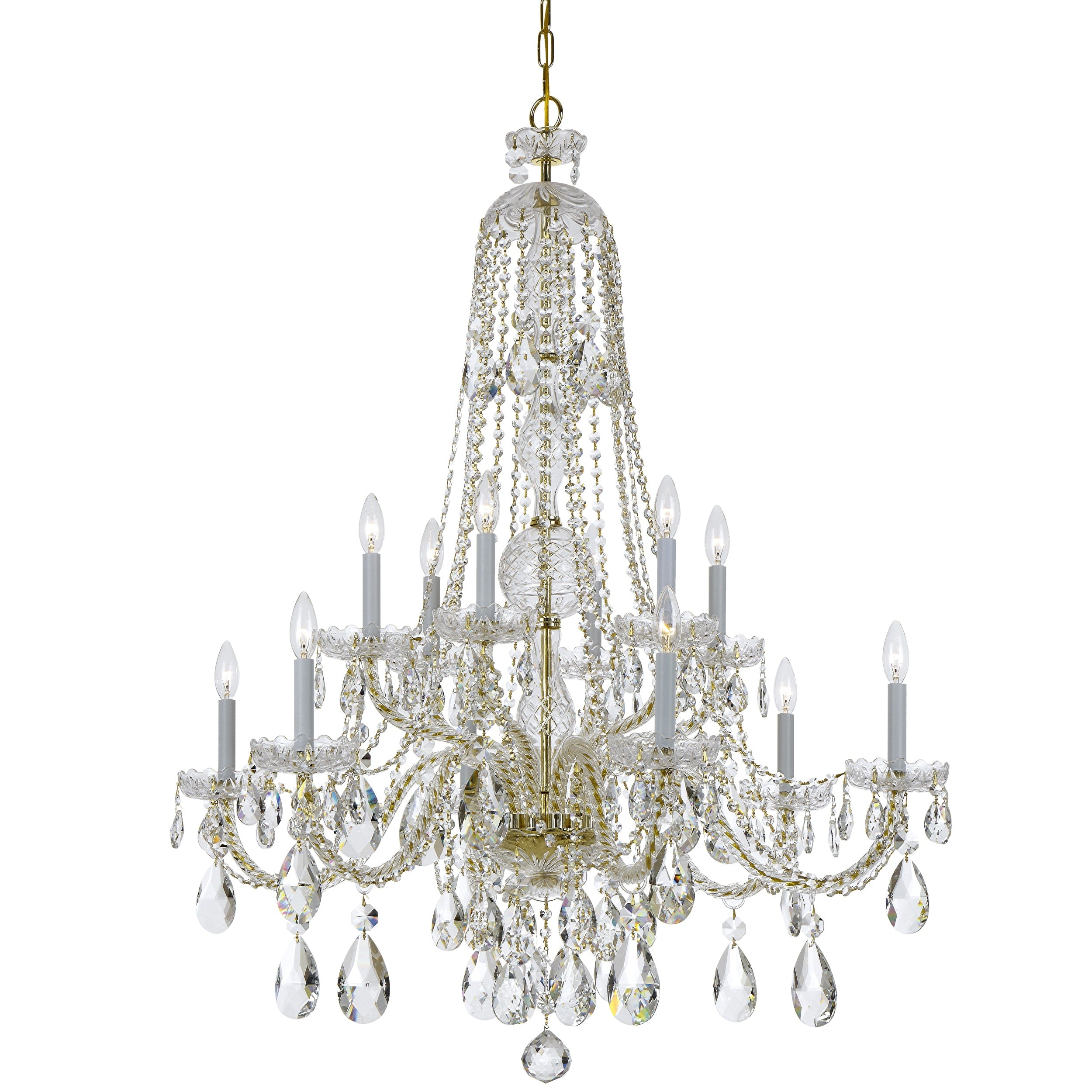 12 Light Brass Swarovski Strass Crystal Chandelier Polished Brass