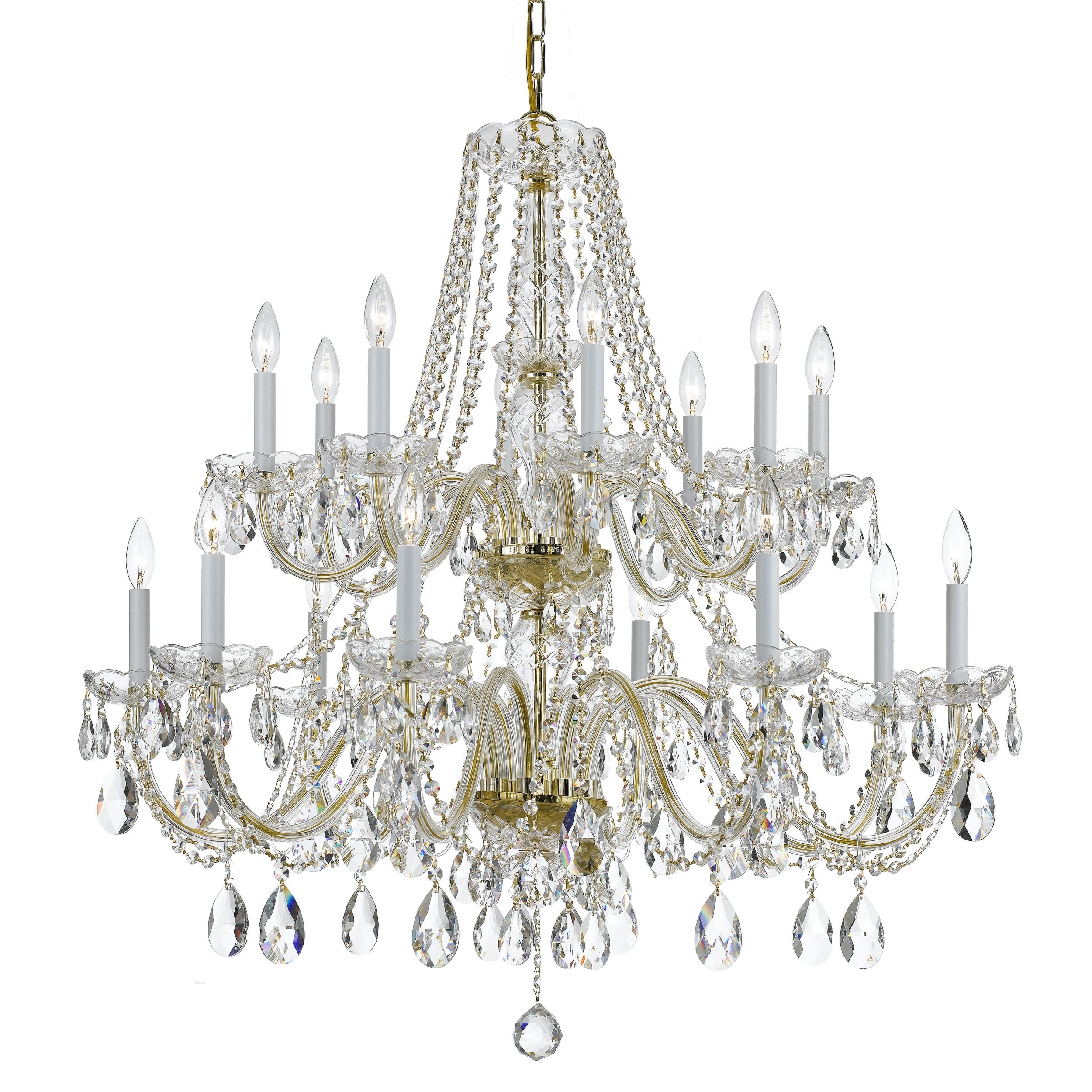16 Light Polished Brass Swarovski Strass Crystal Chandelier Polished Brass