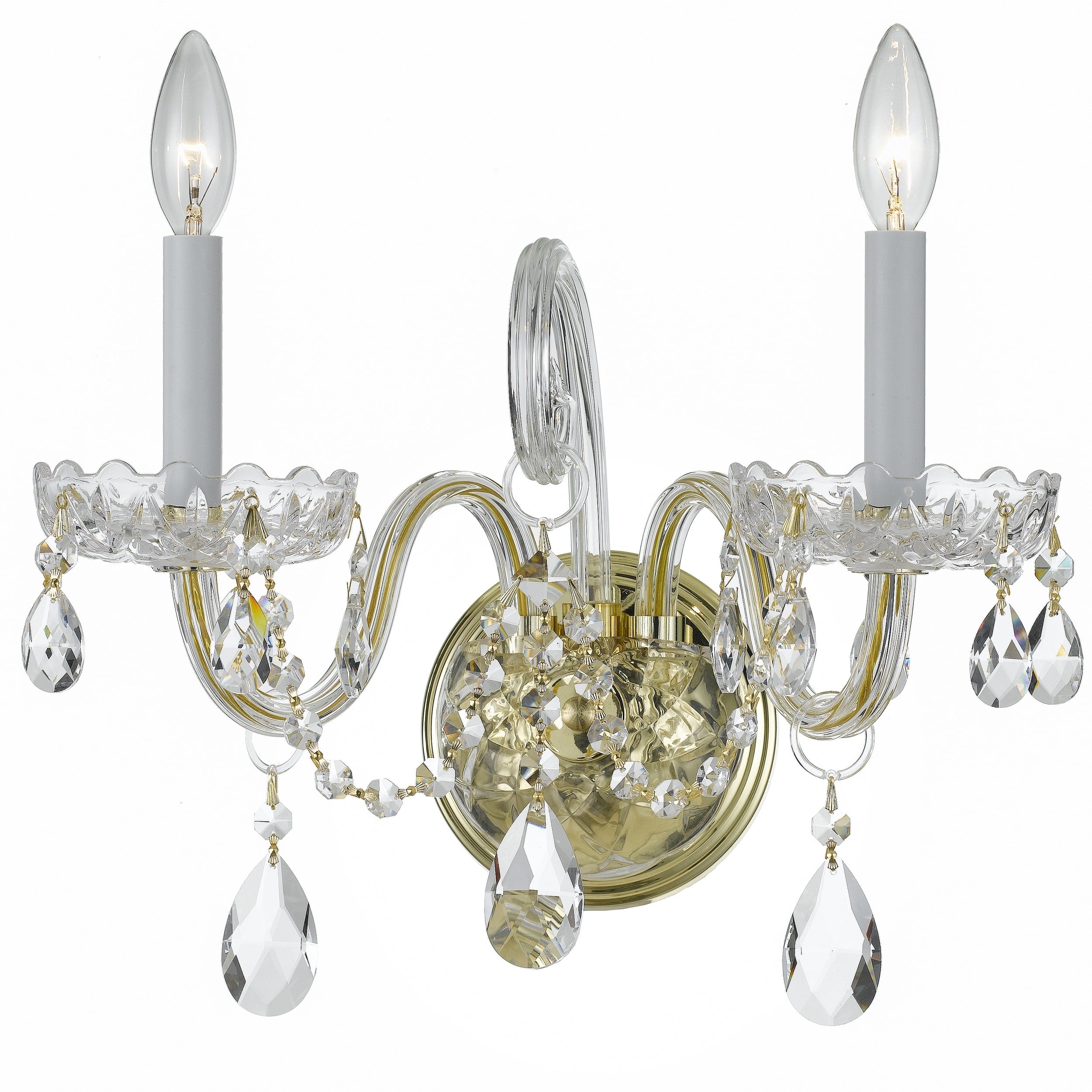 2 Light Polished Brass Swarovski Spectra Crystal Wall Sconce