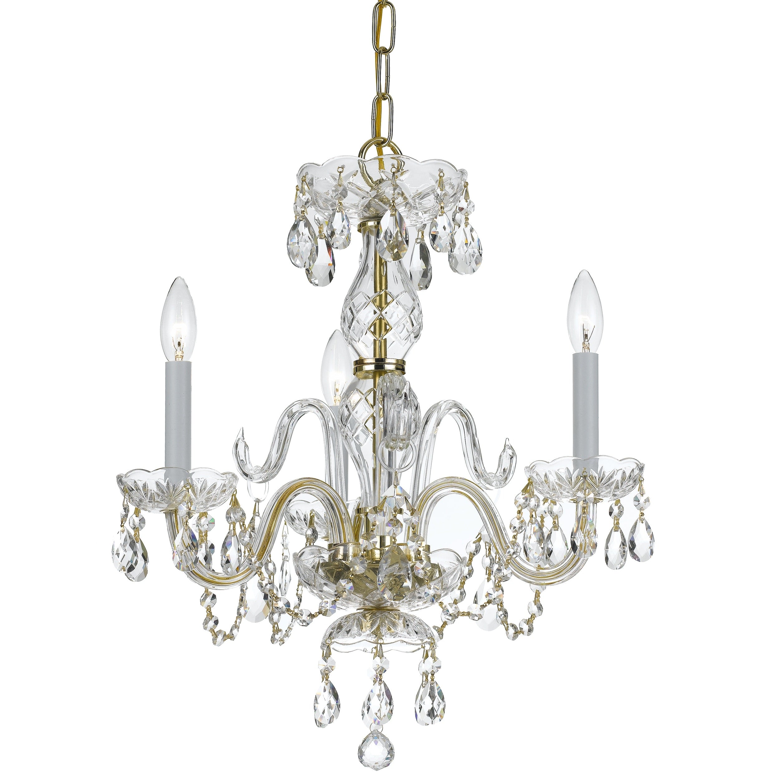 3 Light Polished Brass Swarovski Strass Crystal Mini Chandelier Polished Brass