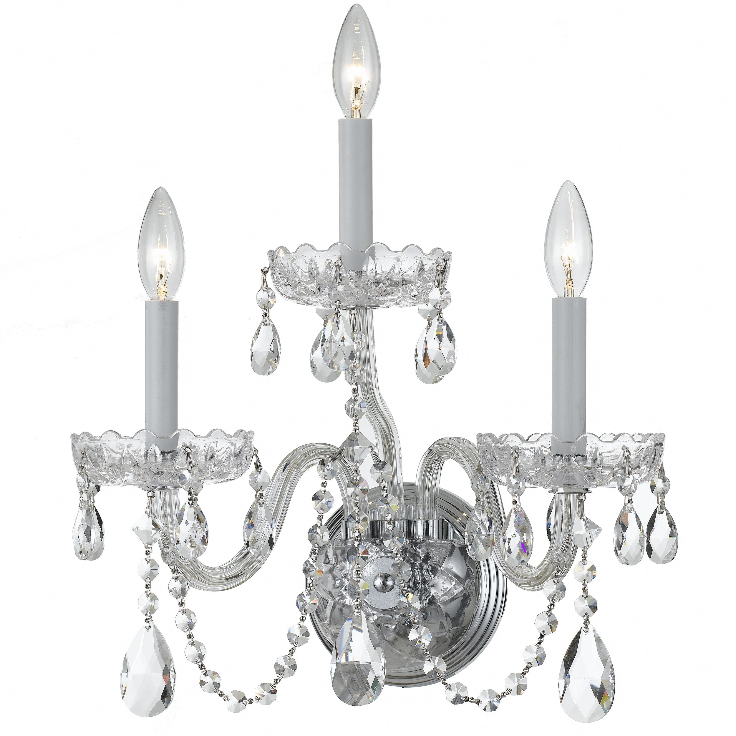 Crystorama Traditional Crystal 3 Light Polished Chrome Swarovski Spectra Crystal Wall Sconce