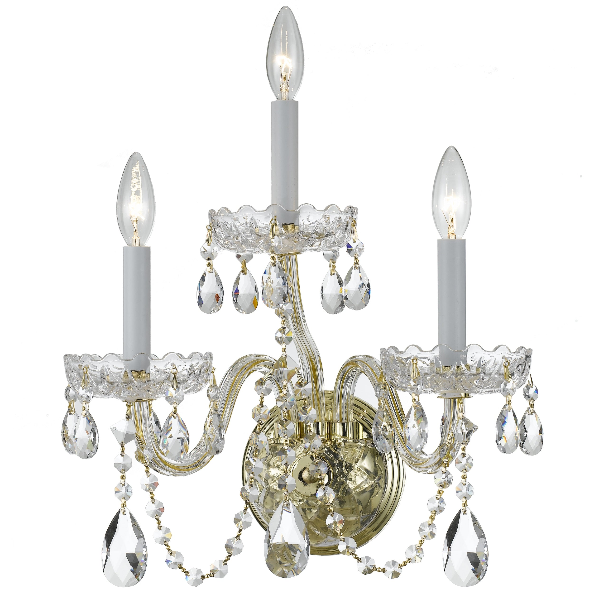 3 Light Polished Brass Swarovski Strass Crystal Wall Sconce