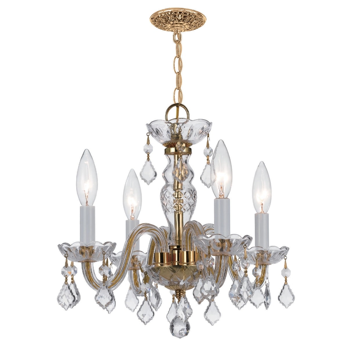 4 Light Polished Brass Swarovski Strass Crystal Mini Chandelier Polished Brass